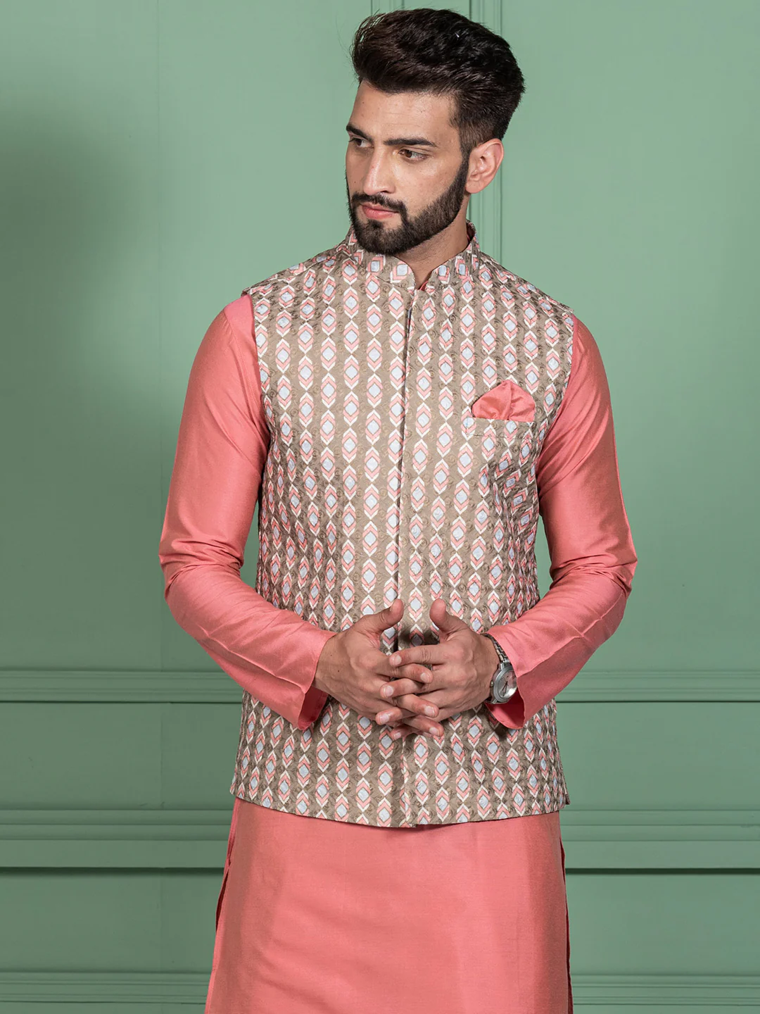 Kisah Men Olive Nehru Jacket (Set of 1) - Image 4