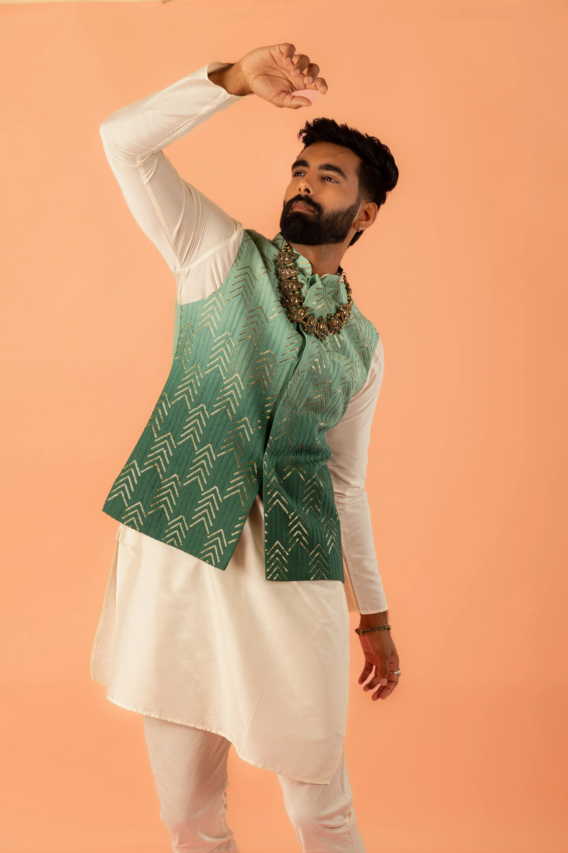 Men Green Ombre Nehru Jacket - Image 2