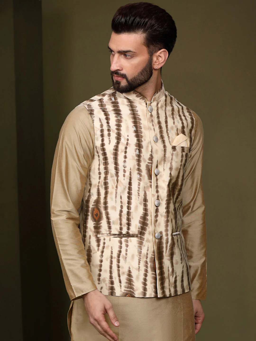 Kisah Men Cream  Nehru Jacket (Set of 1) - Image 2