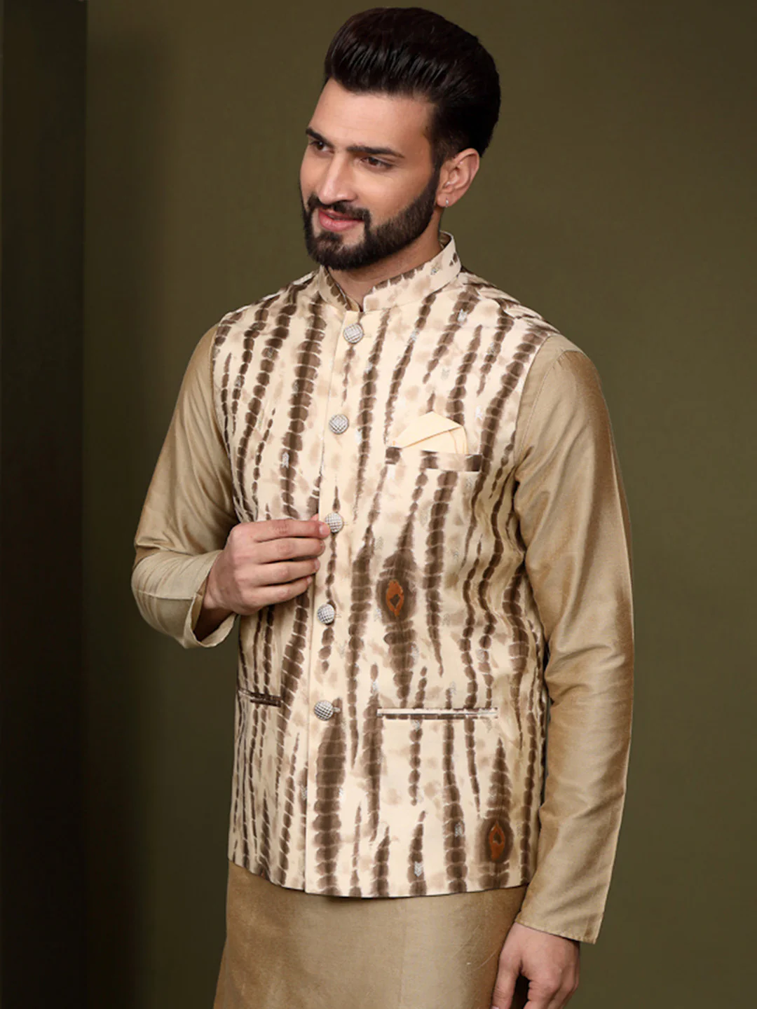 Kisah Men Cream  Nehru Jacket (Set of 1) - Image 3