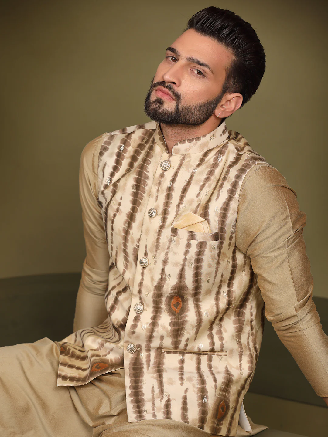 Kisah Men Cream  Nehru Jacket (Set of 1) - Image 6