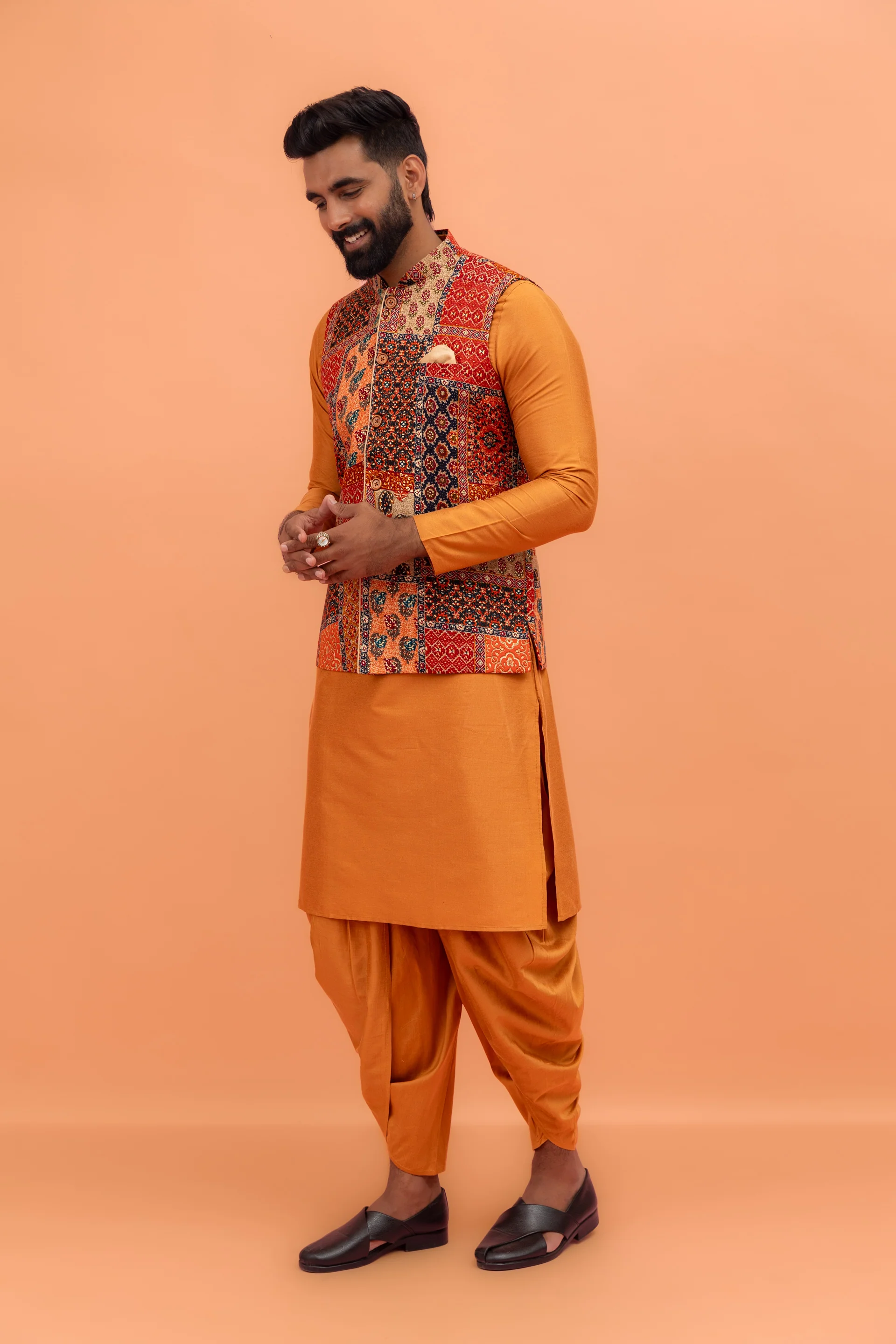Multicolour Printed Nehru Jacket - Image 3