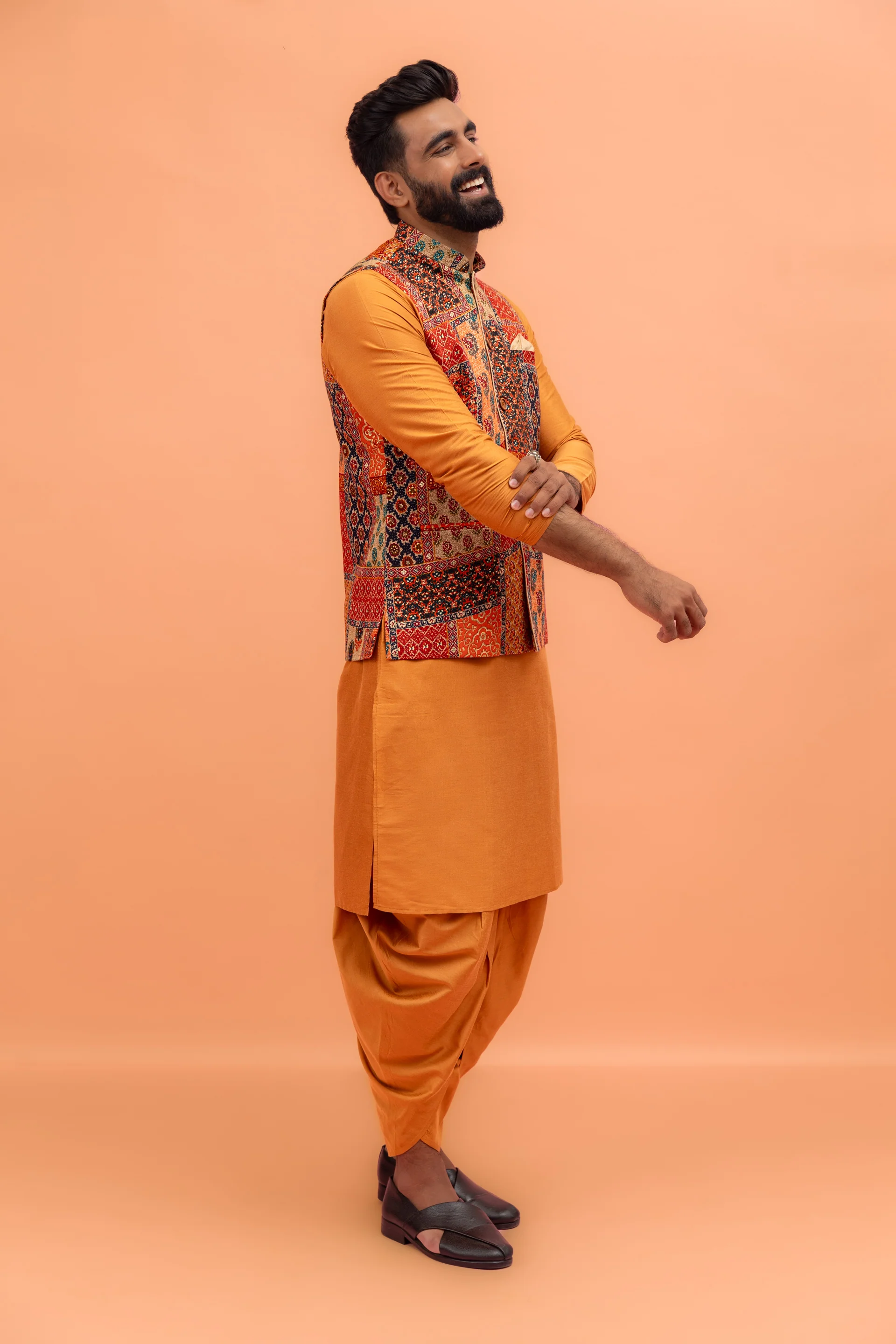 Multicolour Printed Nehru Jacket - Image 4