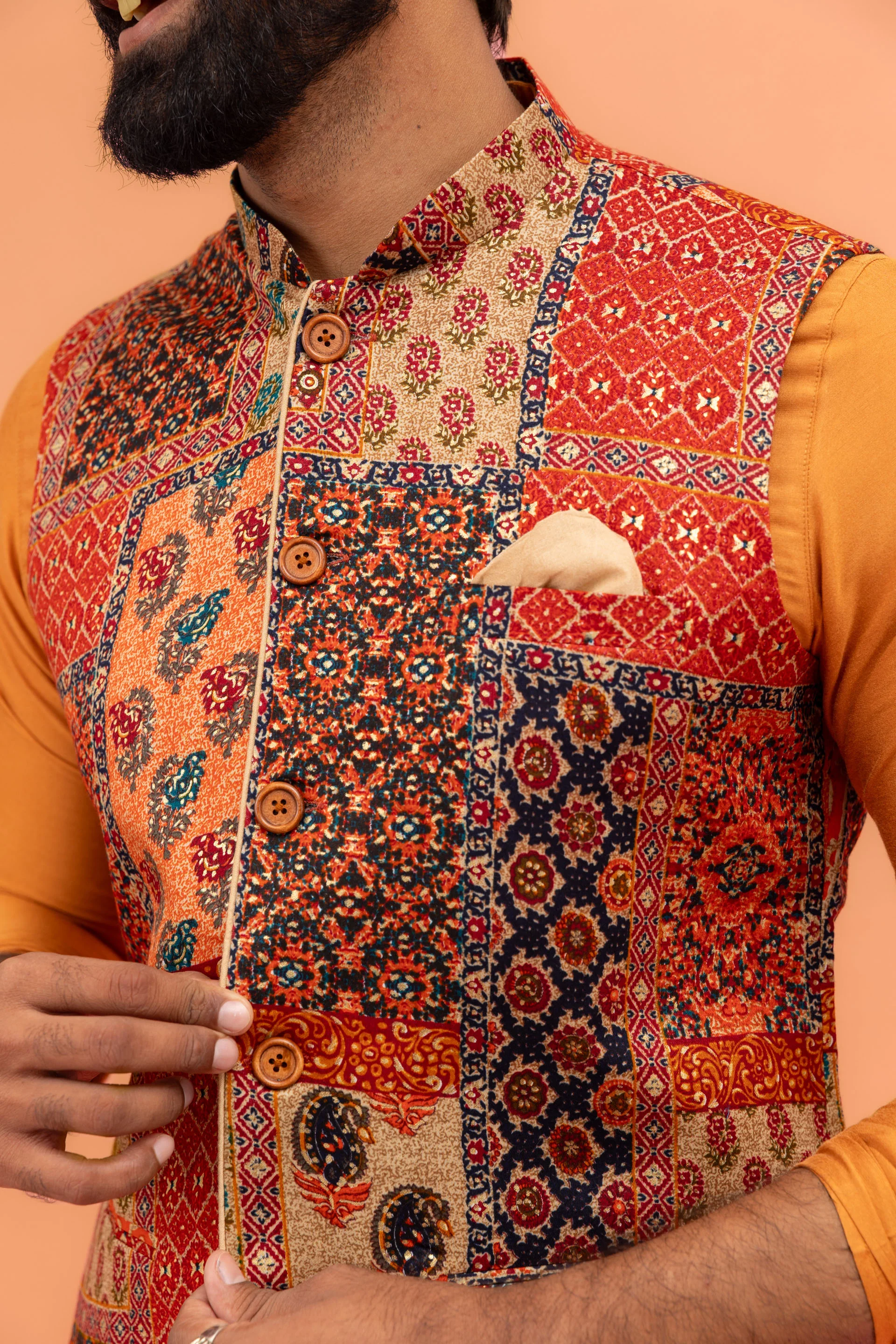 Multicolour Printed Nehru Jacket - Image 6