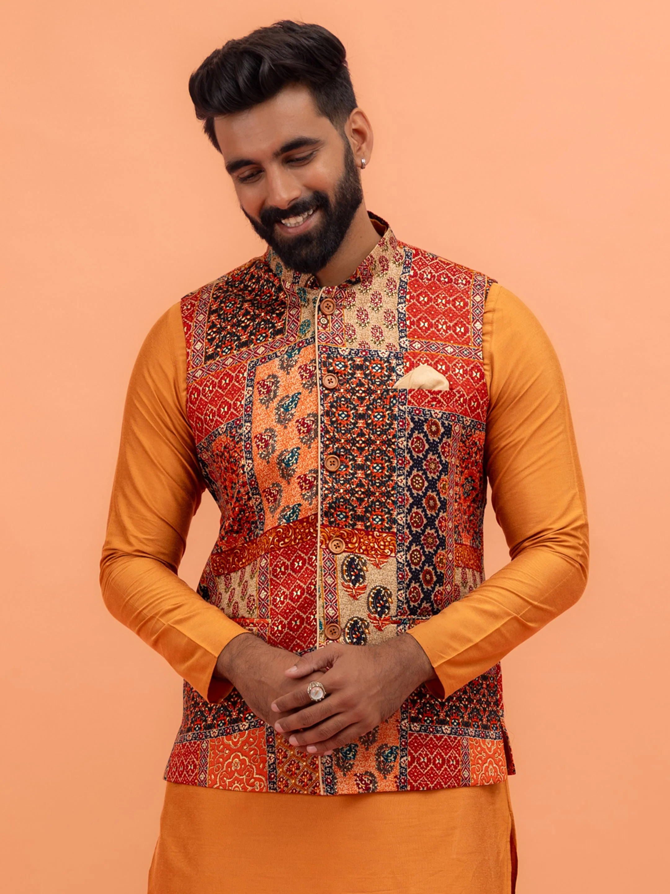 Multicolour Printed Nehru Jacket - Image 8