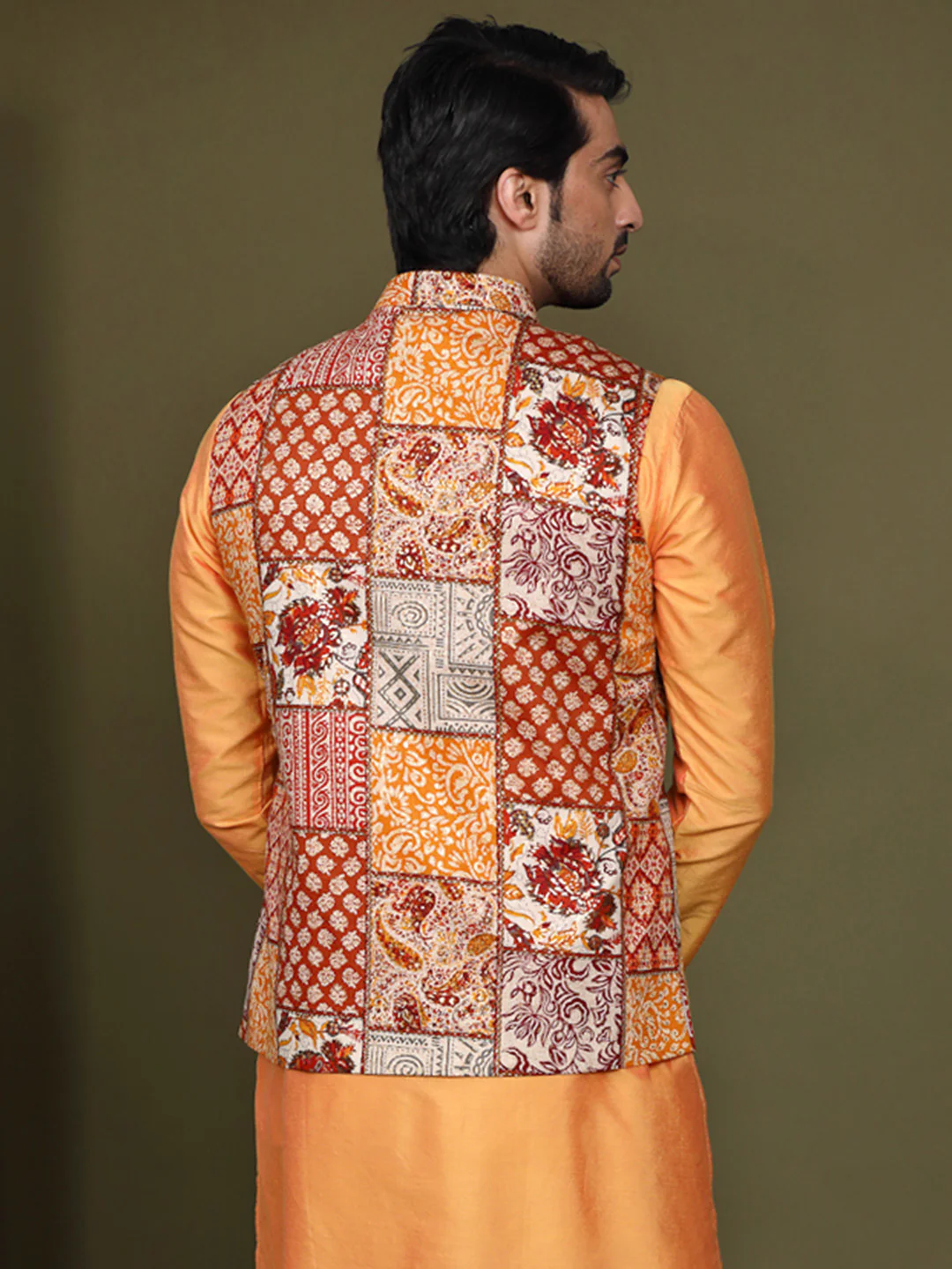 Men Multi Colour Printed Nehru Jacket - Image 4