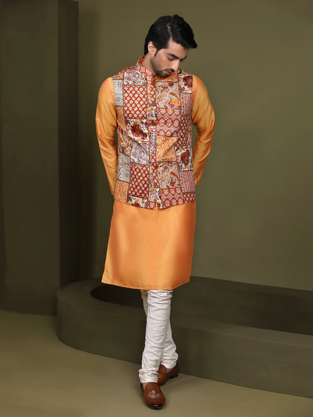 Men Multi Colour Printed Nehru Jacket - Image 6