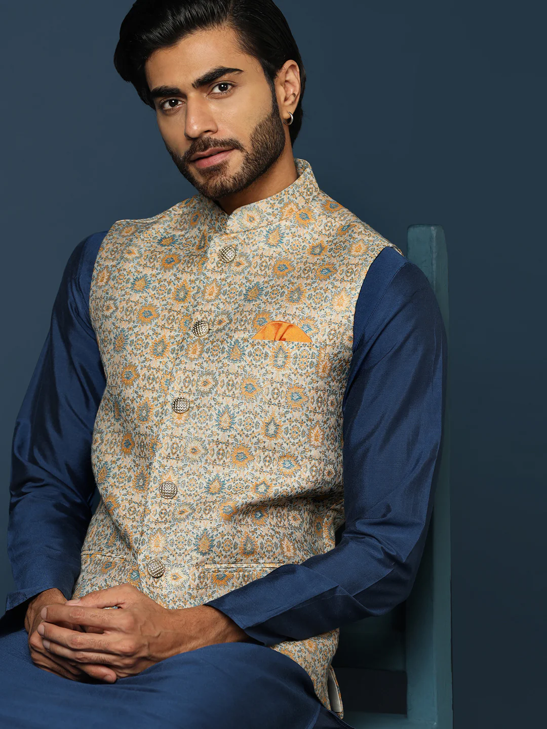 Grey Silk Blend Jacquard Nehru Jacket - Image 6