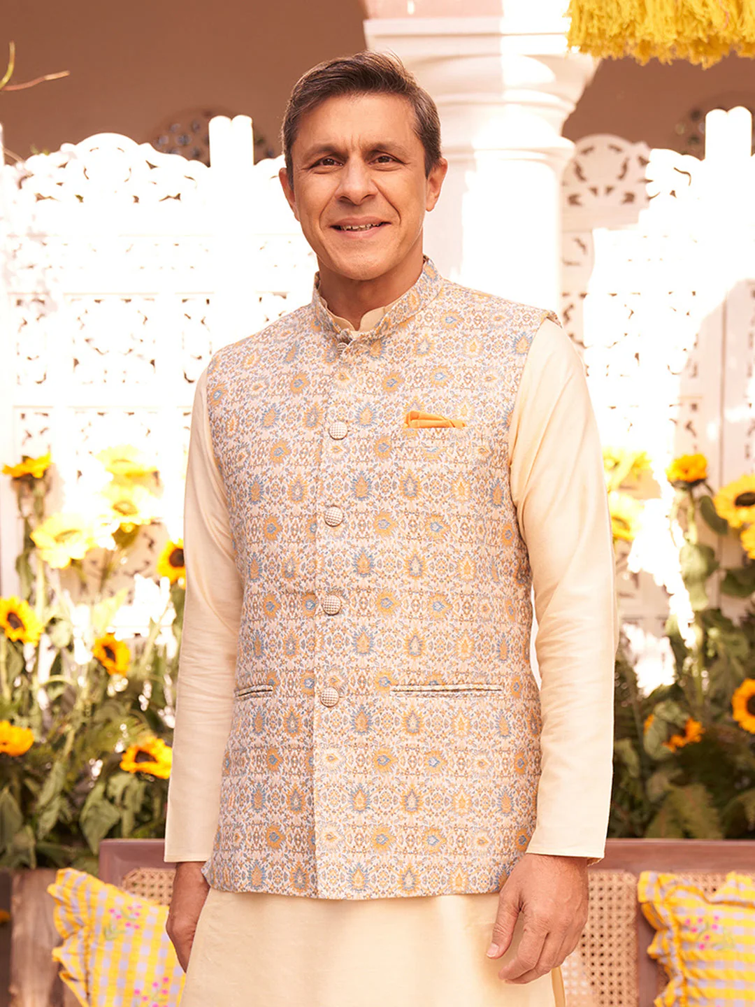 Grey Silk Blend Jacquard Nehru Jacket - Image 8