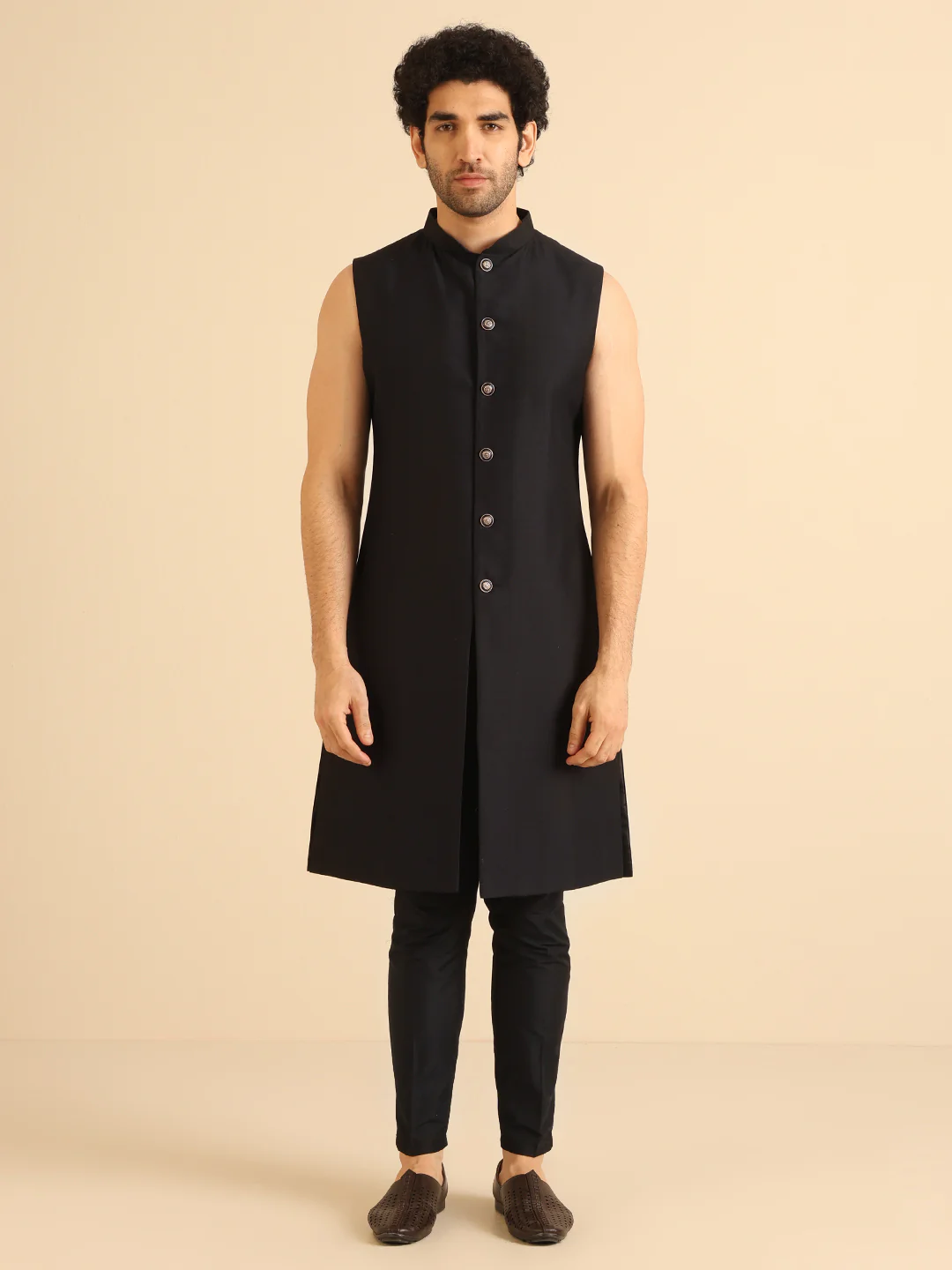 Black Zig-Zag Embroidered Sherwani Jacket Set - Image 5