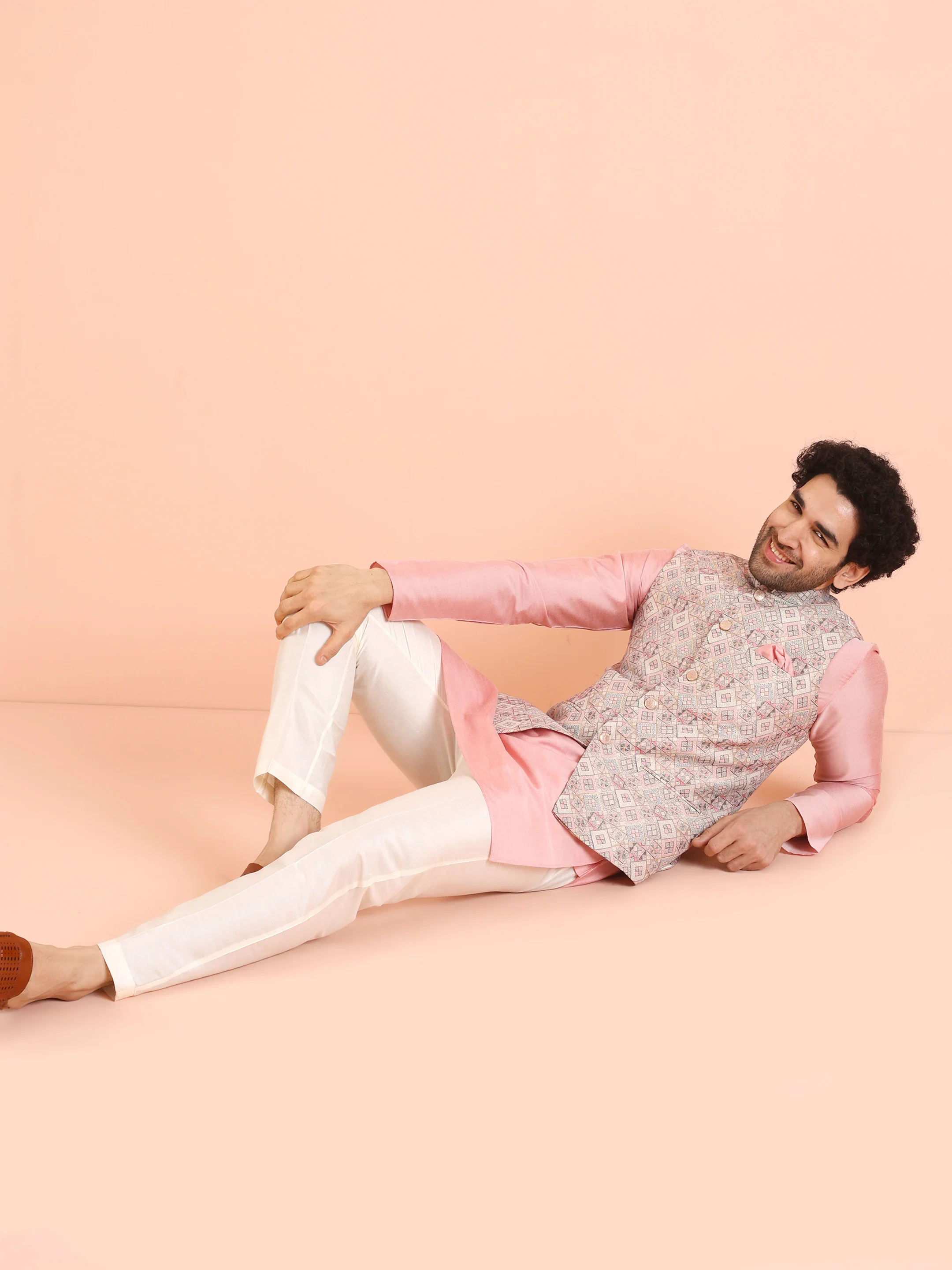 Men Multi Jacquard Geometric Nehru Jacket - Image 6