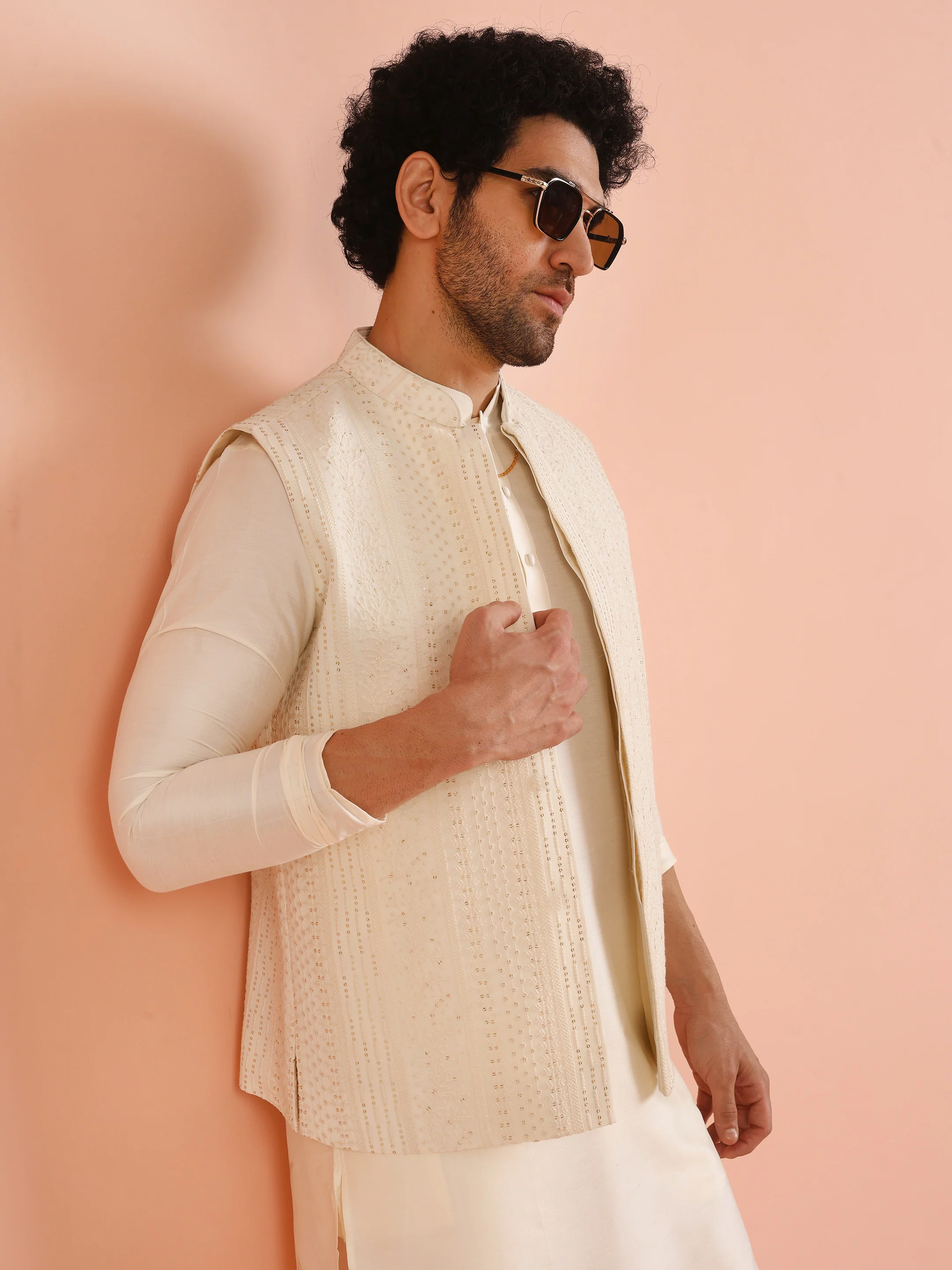 Cream Embroidered Mirror Work Jacket - Image 6