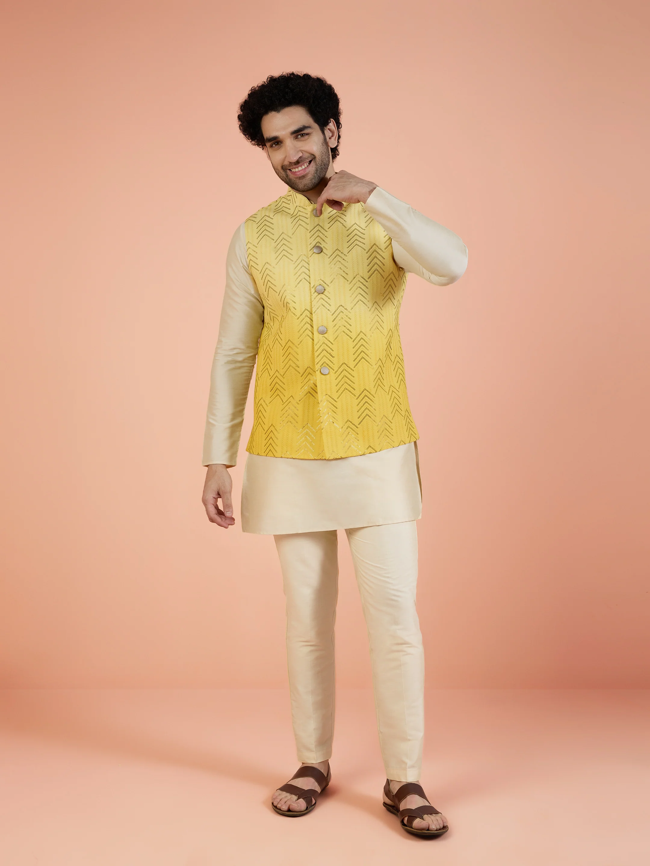 Men Ombre Embellished Sequinned Nehru Jacket - Image 4