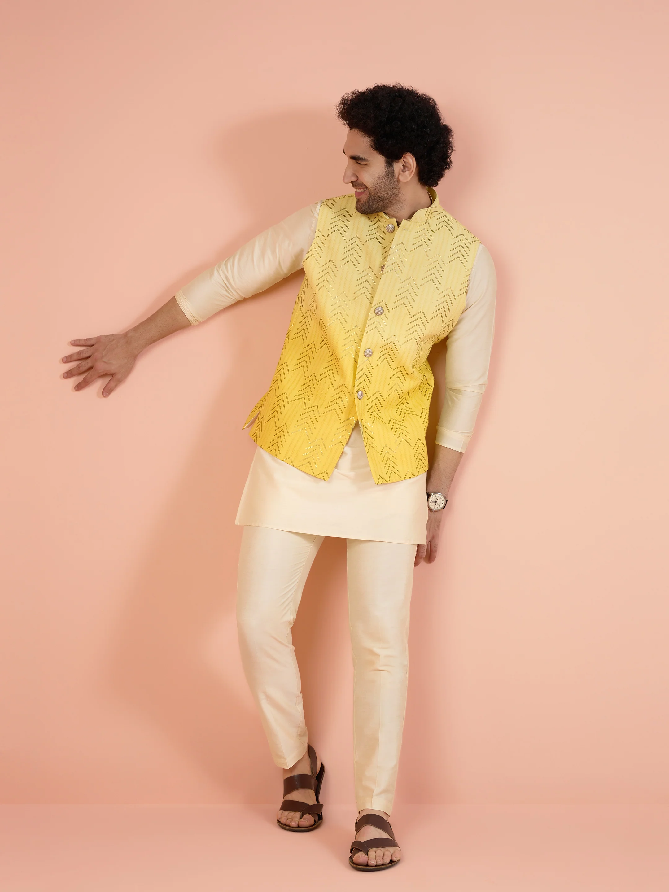 Men Ombre Embellished Sequinned Nehru Jacket - Image 5