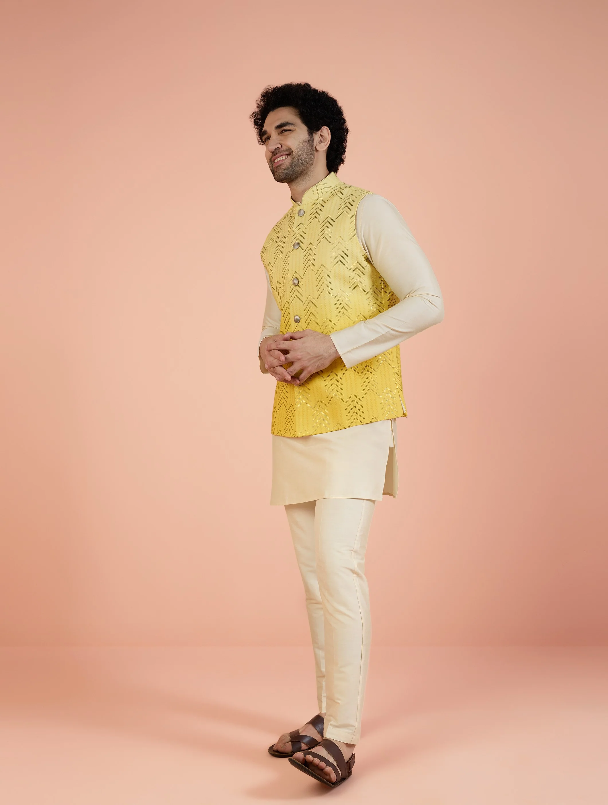Men Ombre Embellished Sequinned Nehru Jacket - Image 6