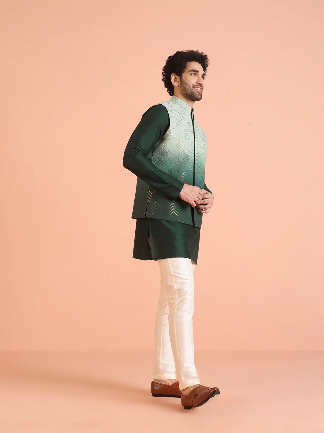 Men Ombre Embellished Sequinned Nehru Jacket - Image 2
