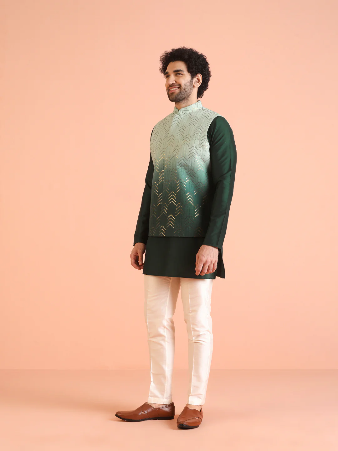 Men Ombre Embellished Sequinned Nehru Jacket - Image 3