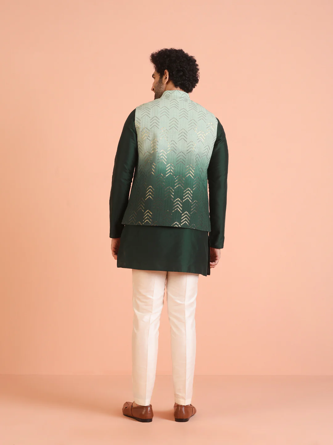 Men Ombre Embellished Sequinned Nehru Jacket - Image 4