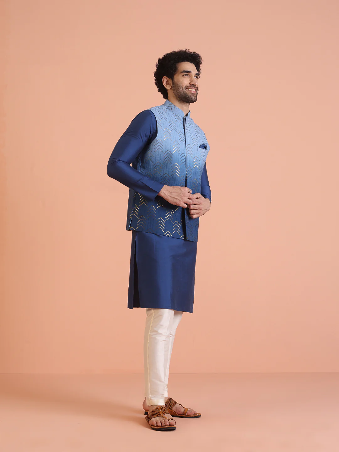 Men Ombre Embellished Sequinned Nehru Jacket - Image 2
