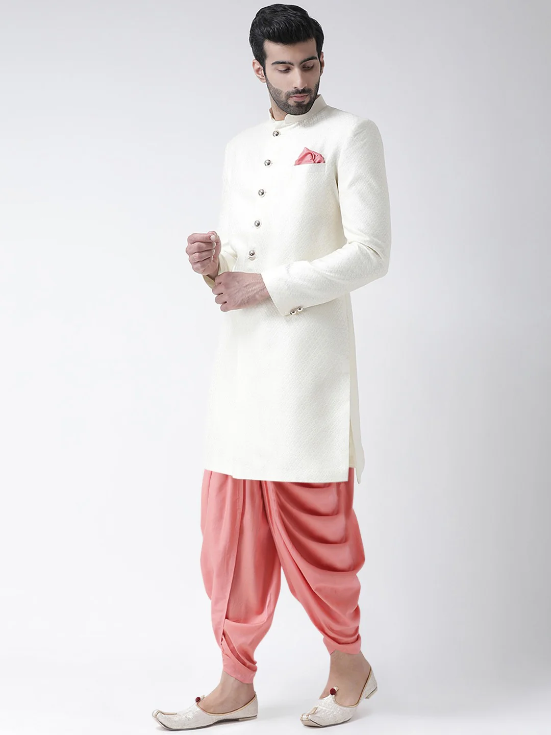 Men's White Indowestern Set With Dhoti - Image 2