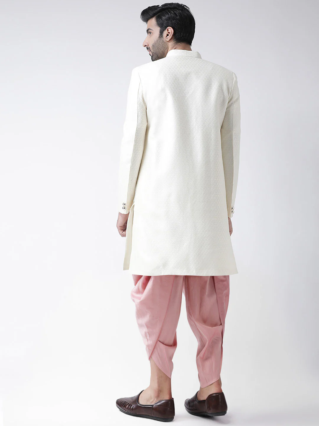 Men's White Indowestern Set With Dhoti - Image 3