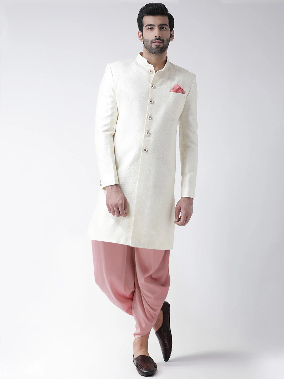Men's White Indowestern Set With Dhoti - Image 6