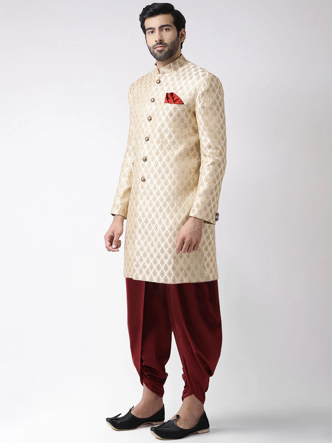 Men's Gold Indowestern Set With Dhoti - Image 2