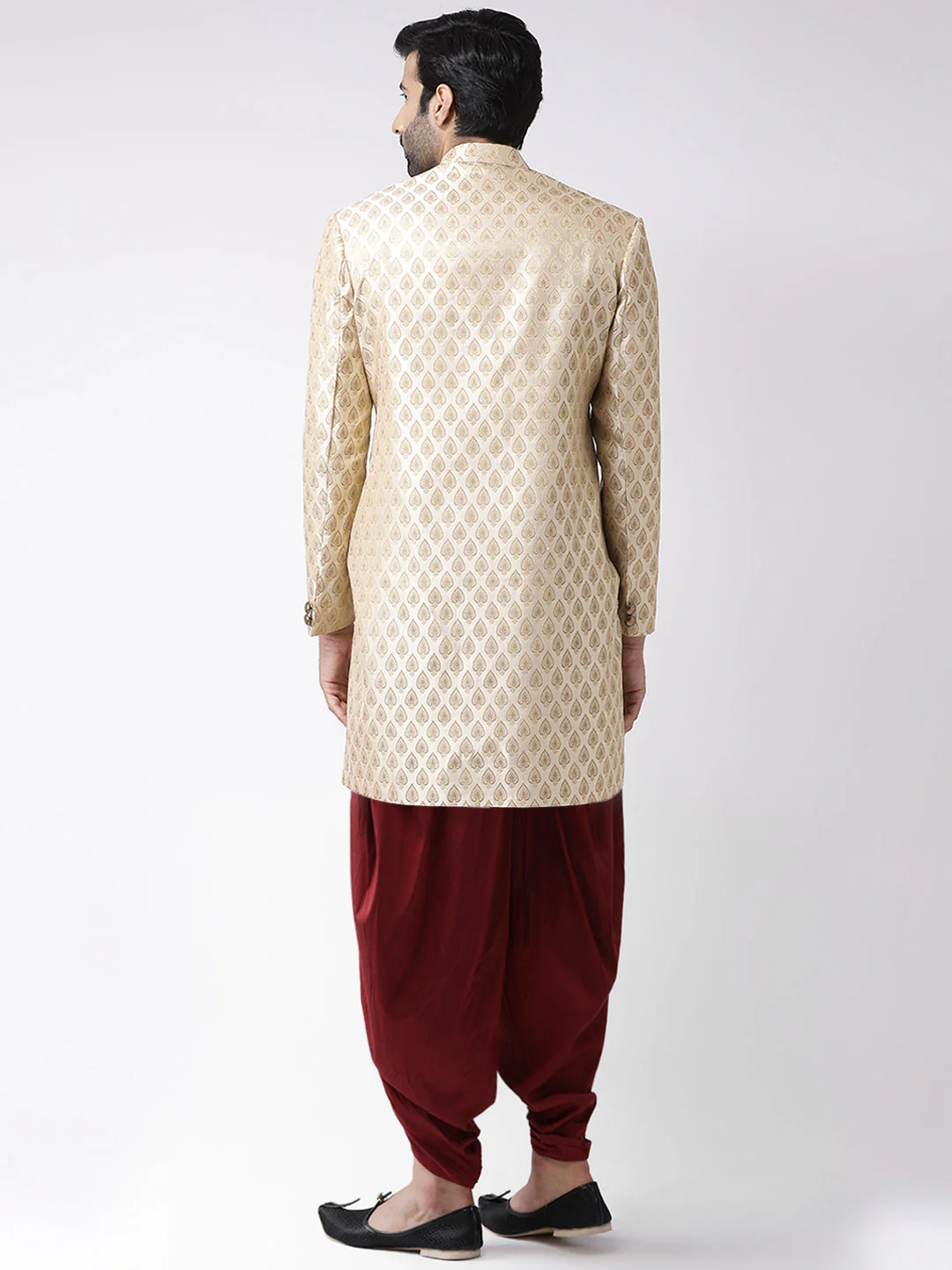 Men's Gold Indowestern Set With Dhoti - Image 3