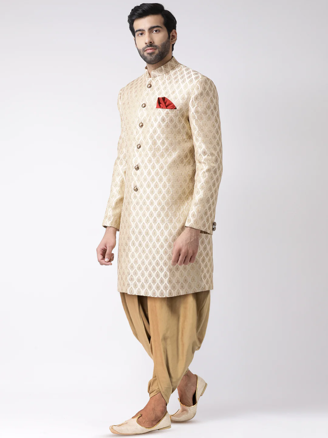 Men's Cream Indowestern Set With Dhoti - Image 3