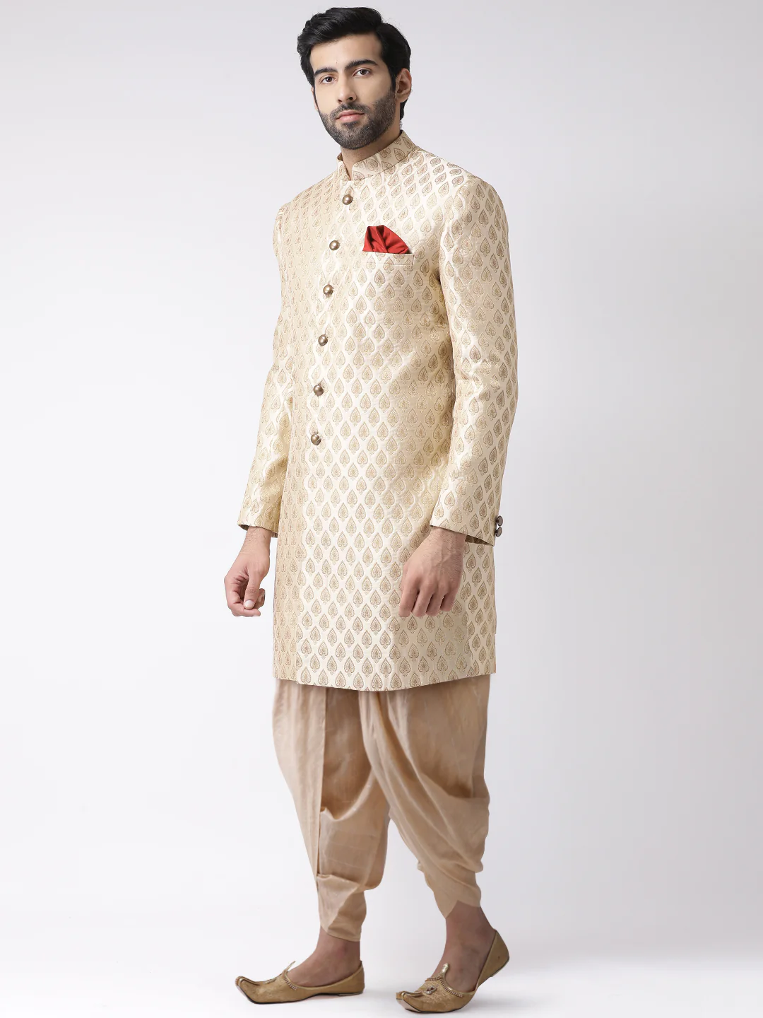 Men's Cream Indowestern Set With Dhoti - Image 3