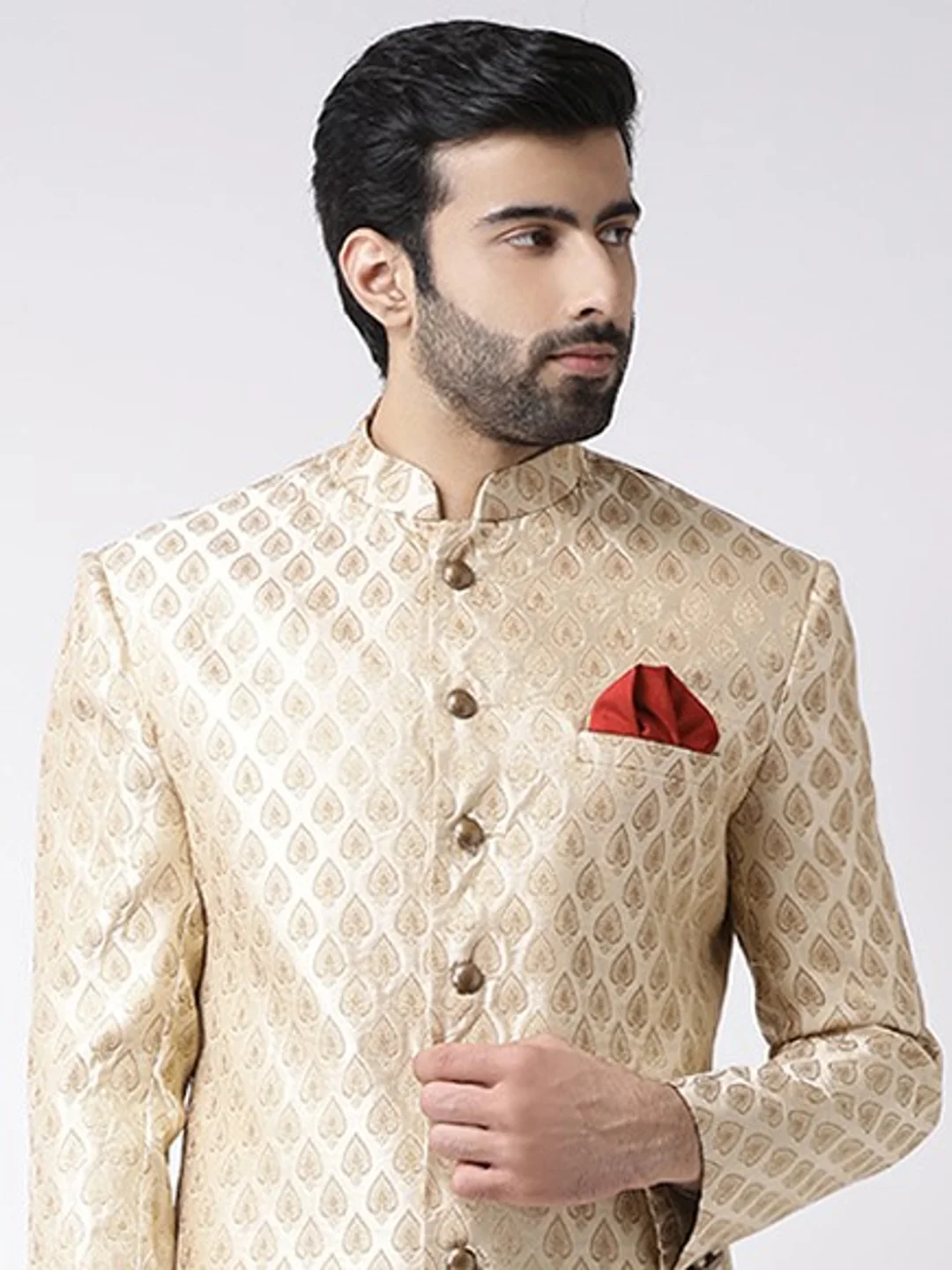 Men's Cream Indowestern Set With Dhoti - Image 5