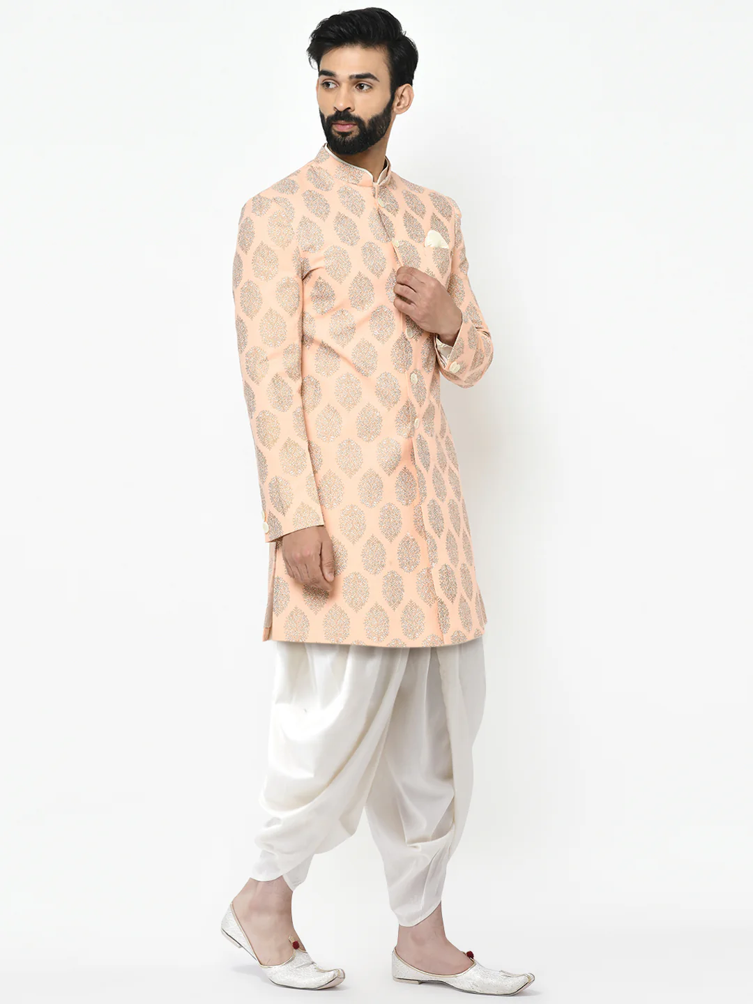 Kisah Men's Pink Indowestern Set With Dhoti - Image 2