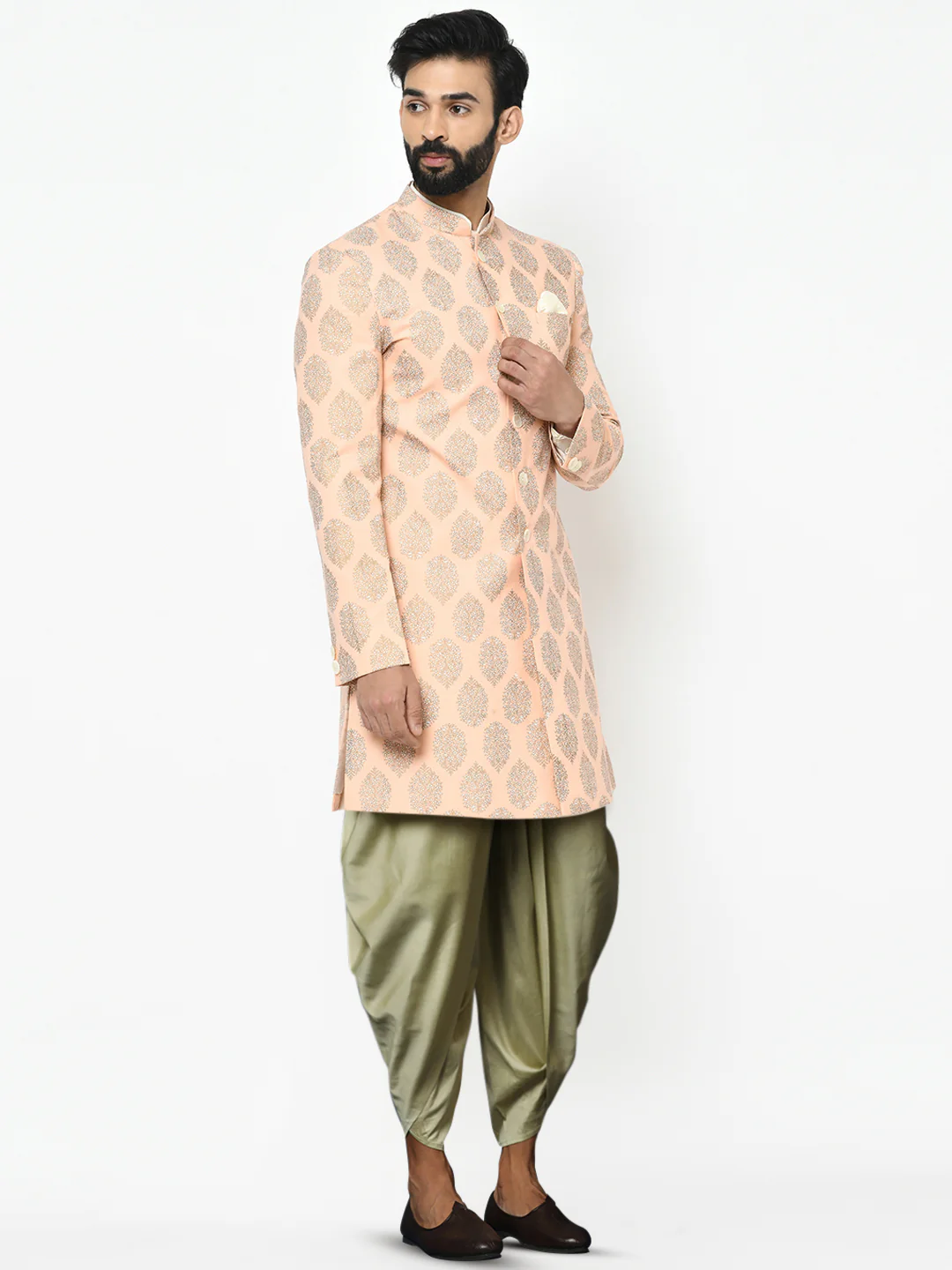 Kisah Men's Pink Indowestern Set With Dhoti - Image 2