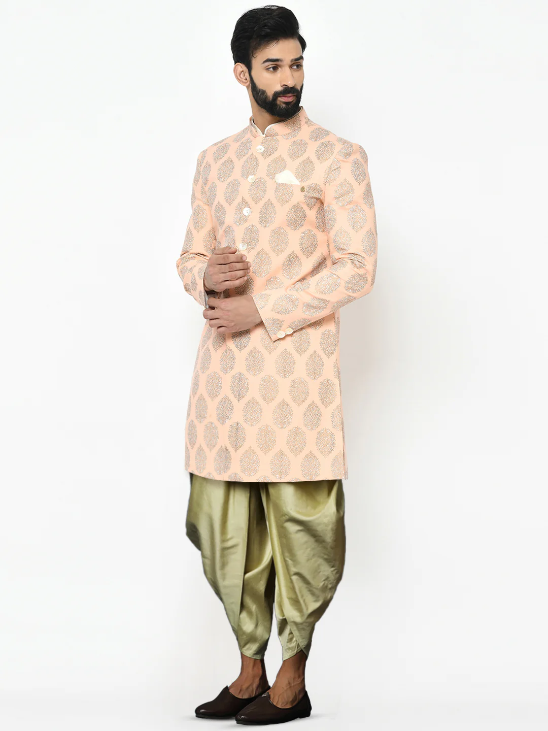 Kisah Men's Pink Indowestern Set With Dhoti - Image 3