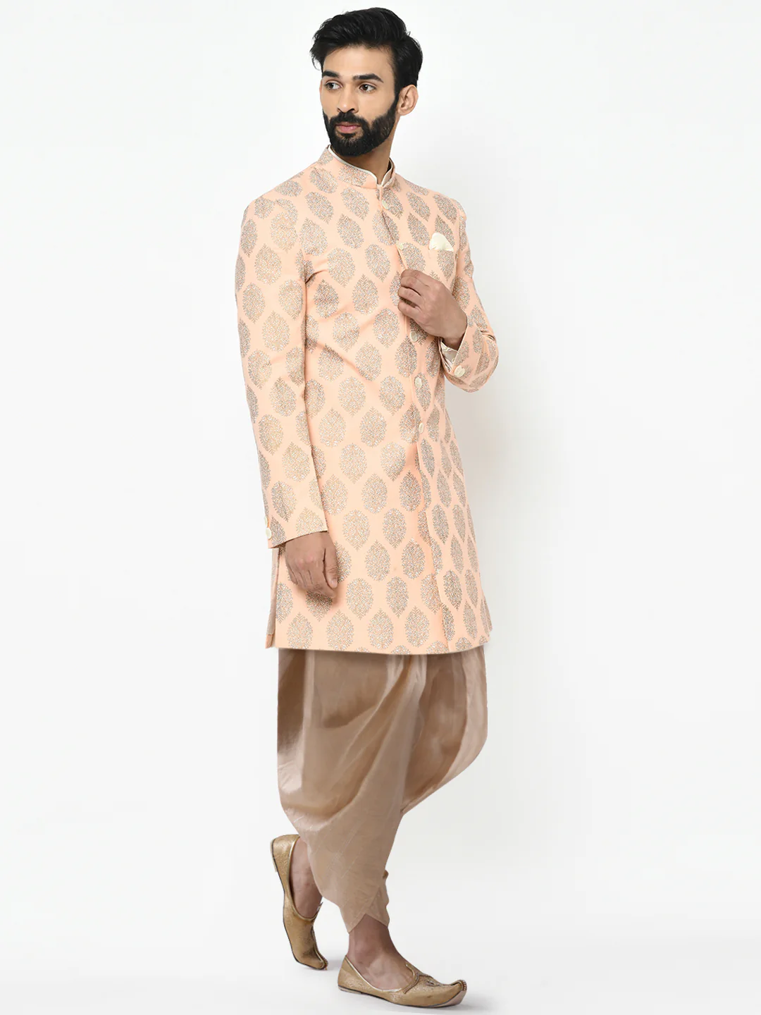 Kisah Men's Pink Indowestern Set With Dhoti - Image 2