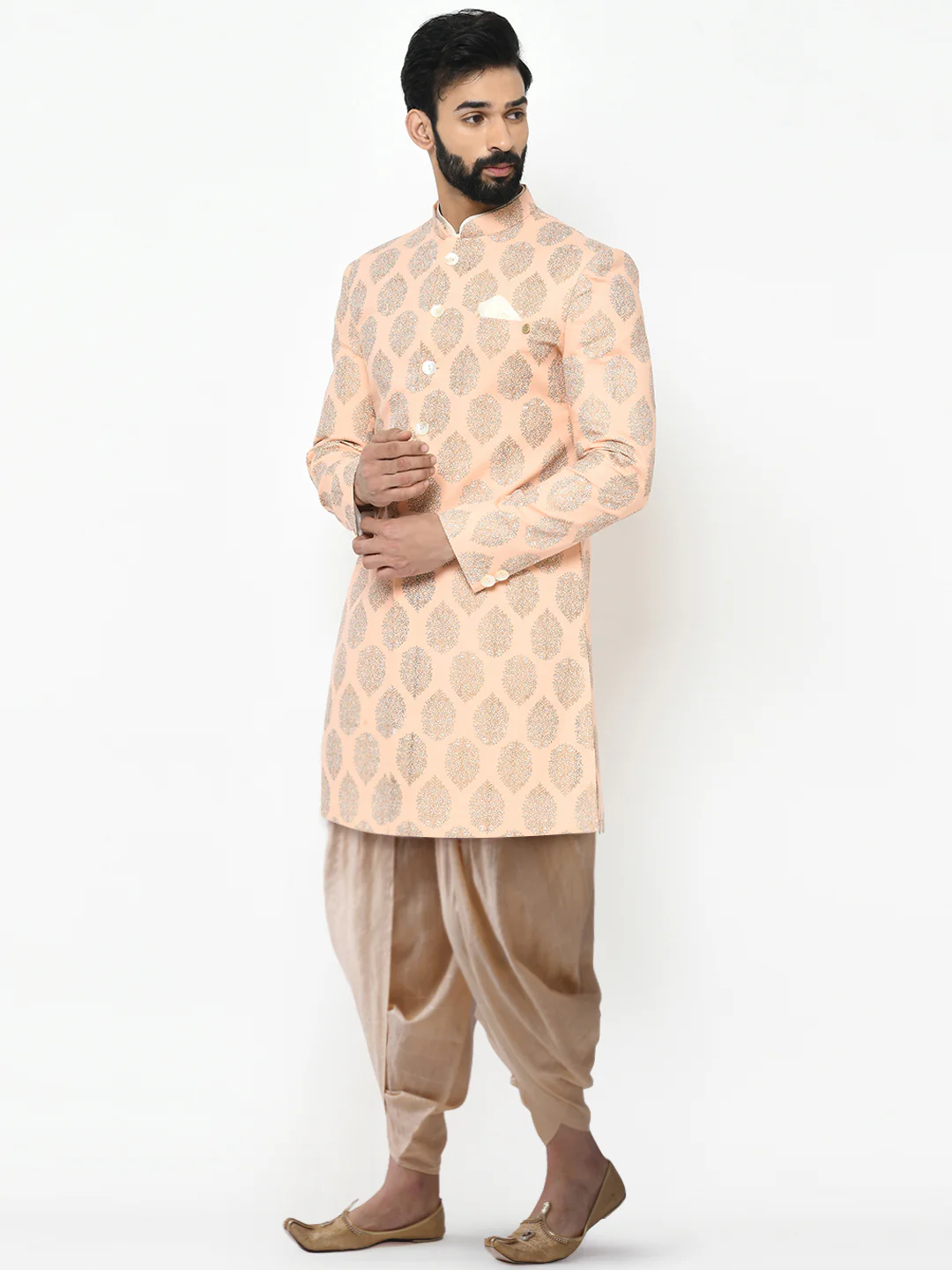 Kisah Men's Pink Indowestern Set With Dhoti - Image 3