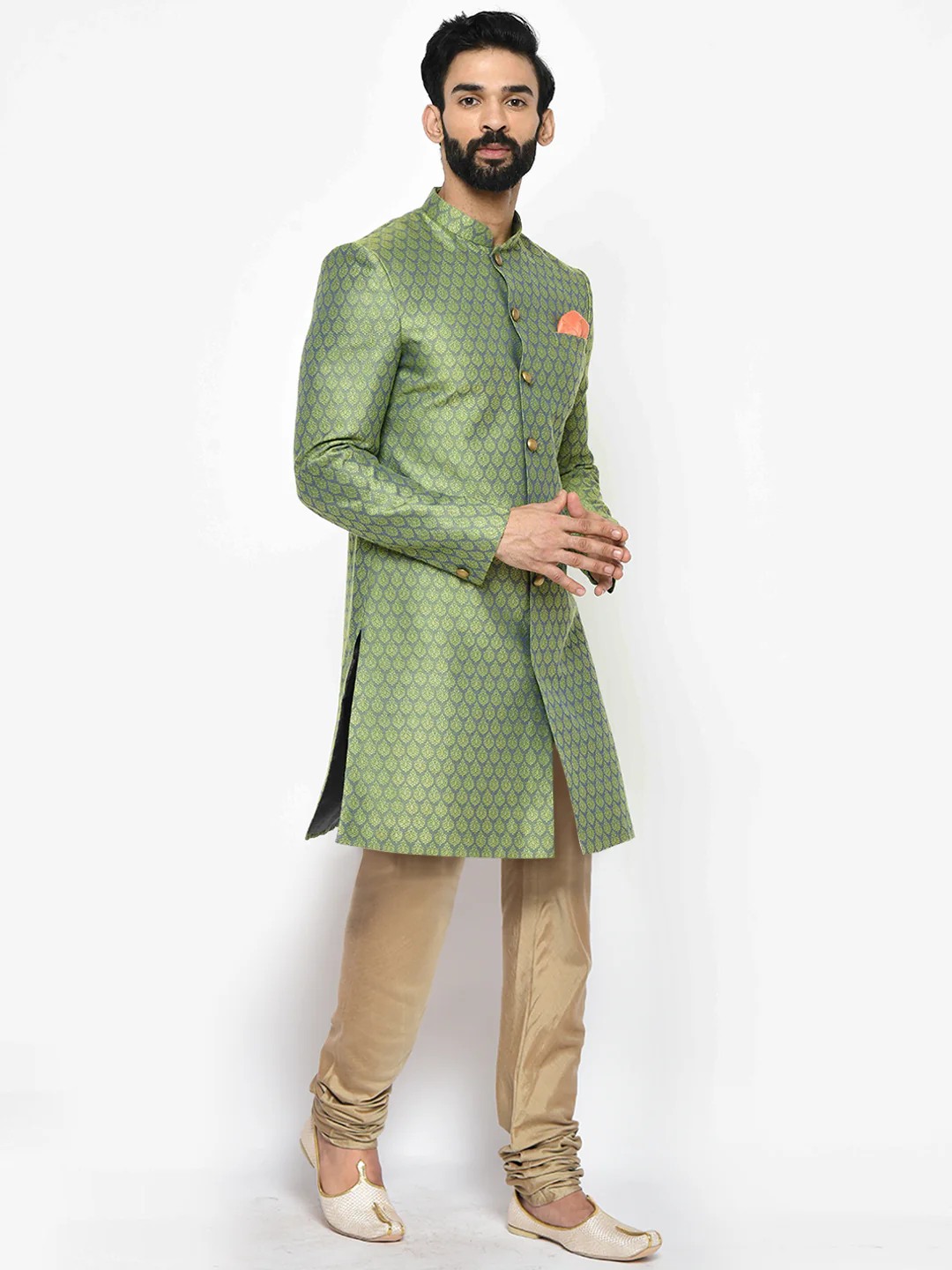 Men's Green Indowestern Set With Churidar - Image 2