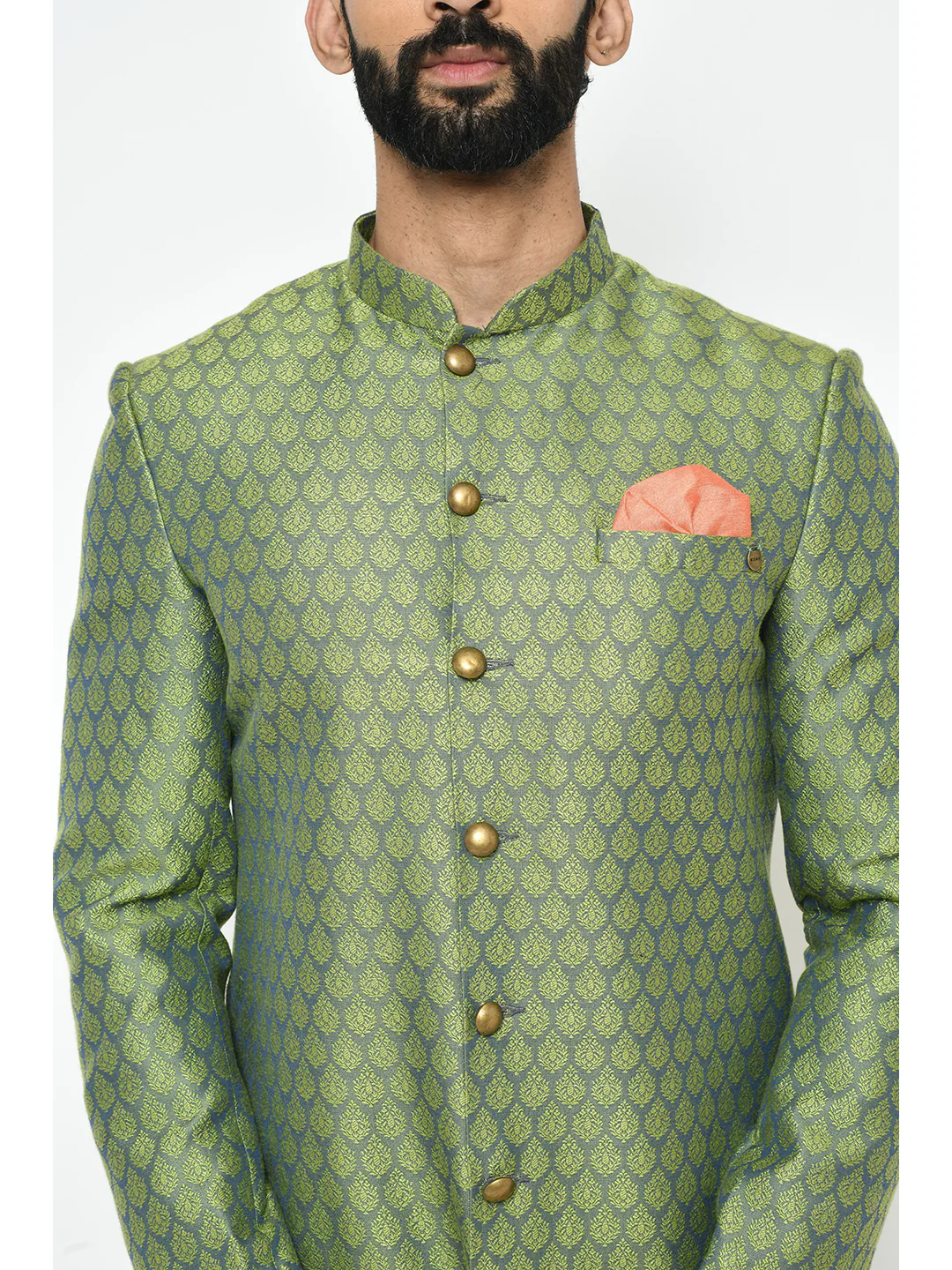 Men's Green Indowestern Set With Churidar - Image 5