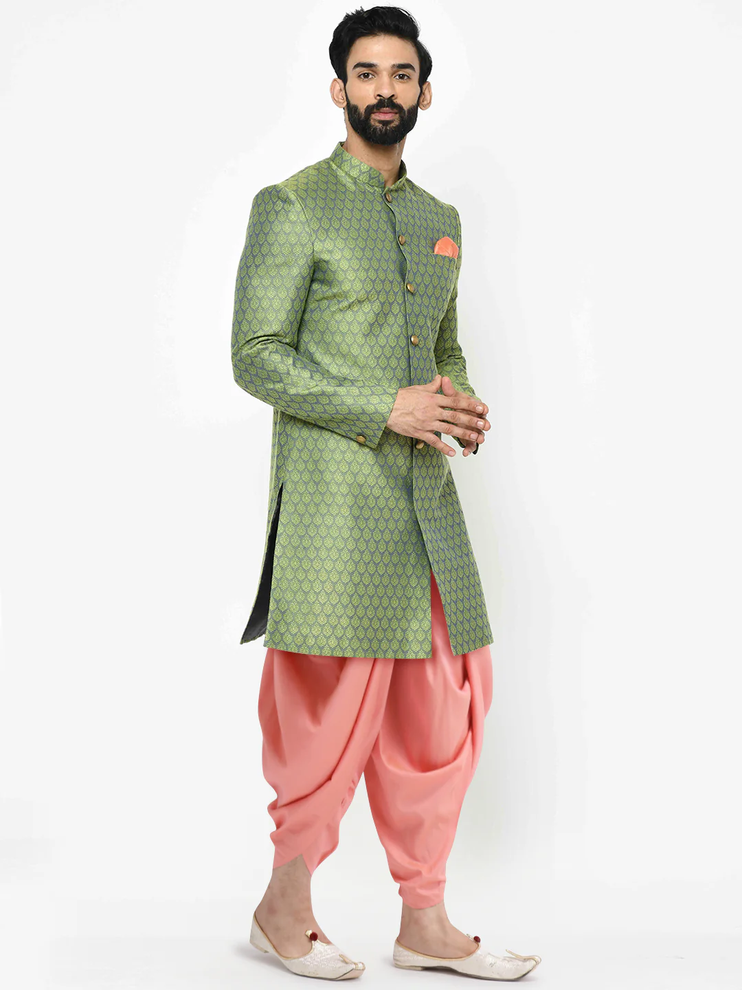 Men's Green Indowestern Set With Dhoti - Image 3