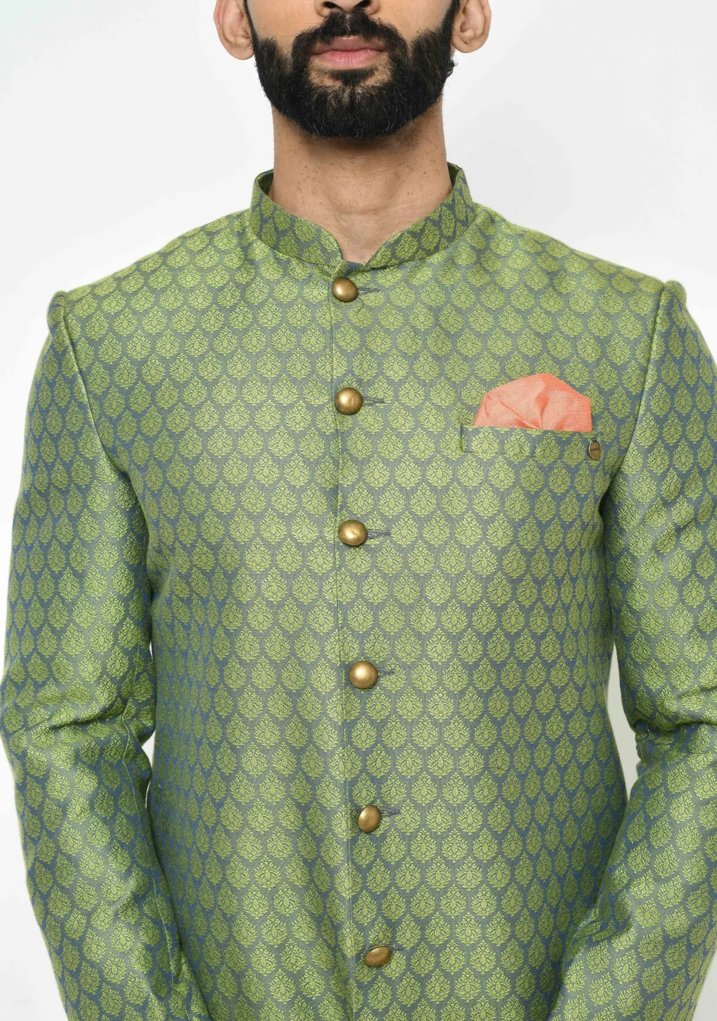 Men's Green Indowestern Set With Patiala - Image 5