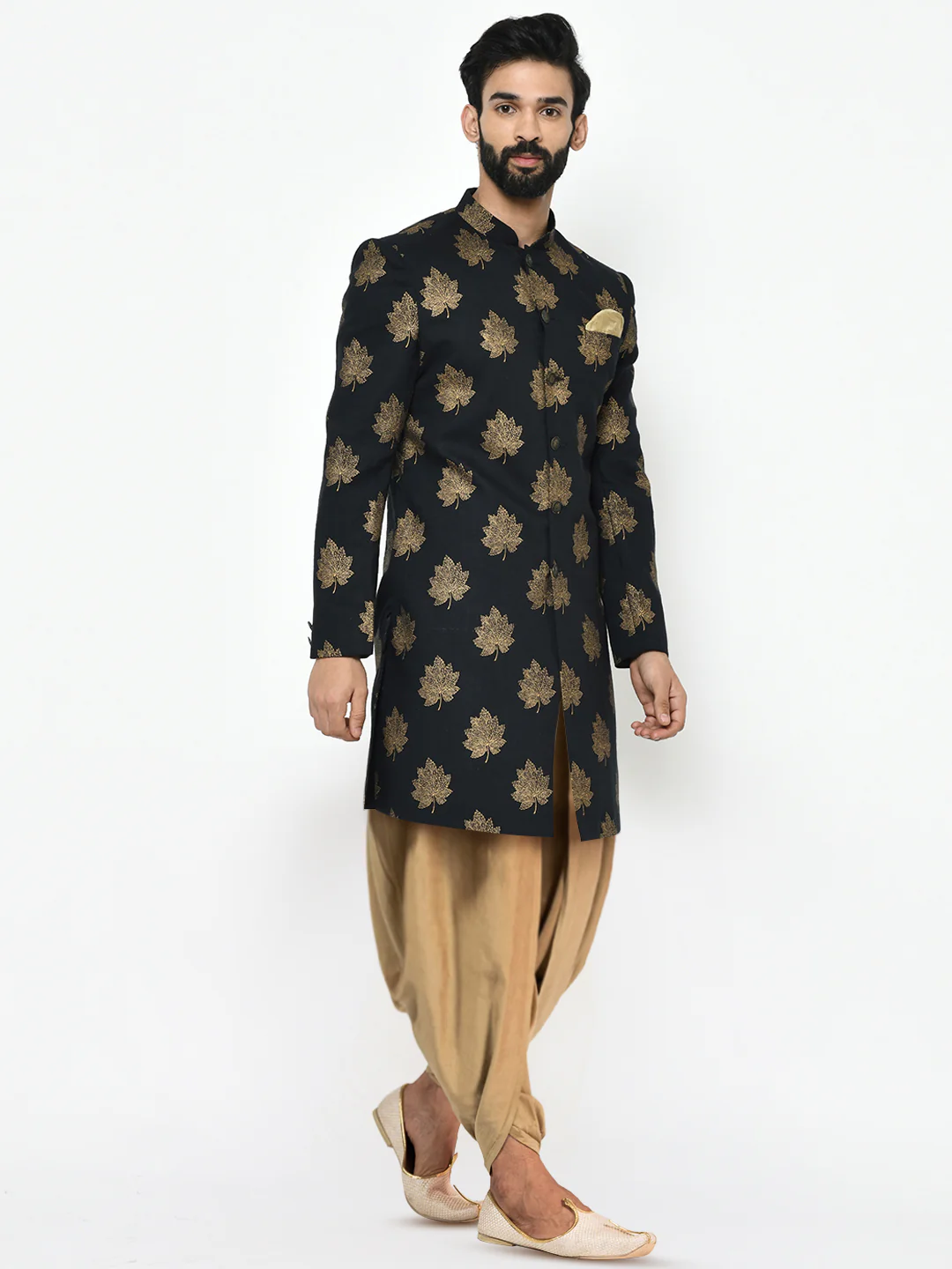 Kisah Men's Black Indowestern Set With Dhoti - Image 2