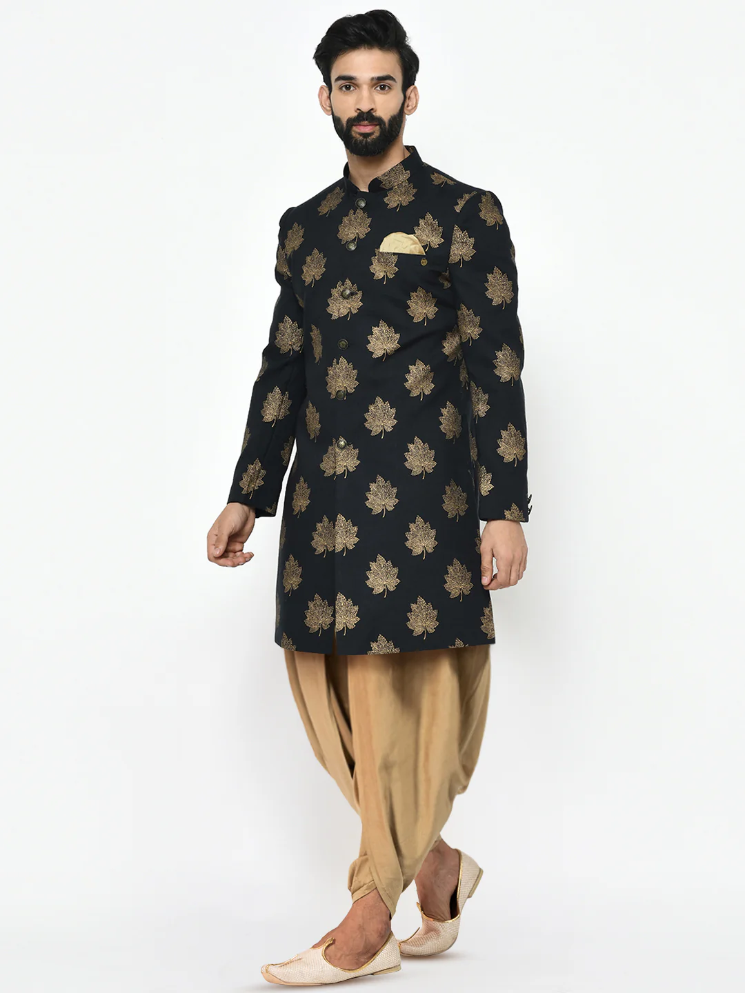 Kisah Men's Black Indowestern Set With Dhoti - Image 3