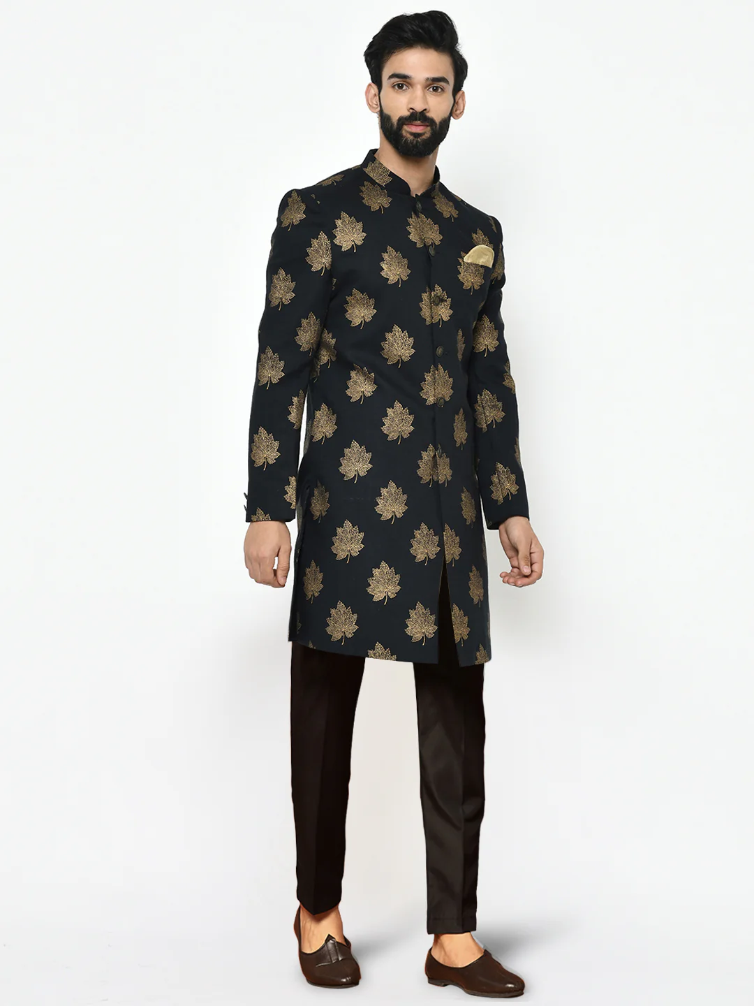 Men's Black Indowestern Set With Trouser - Image 2