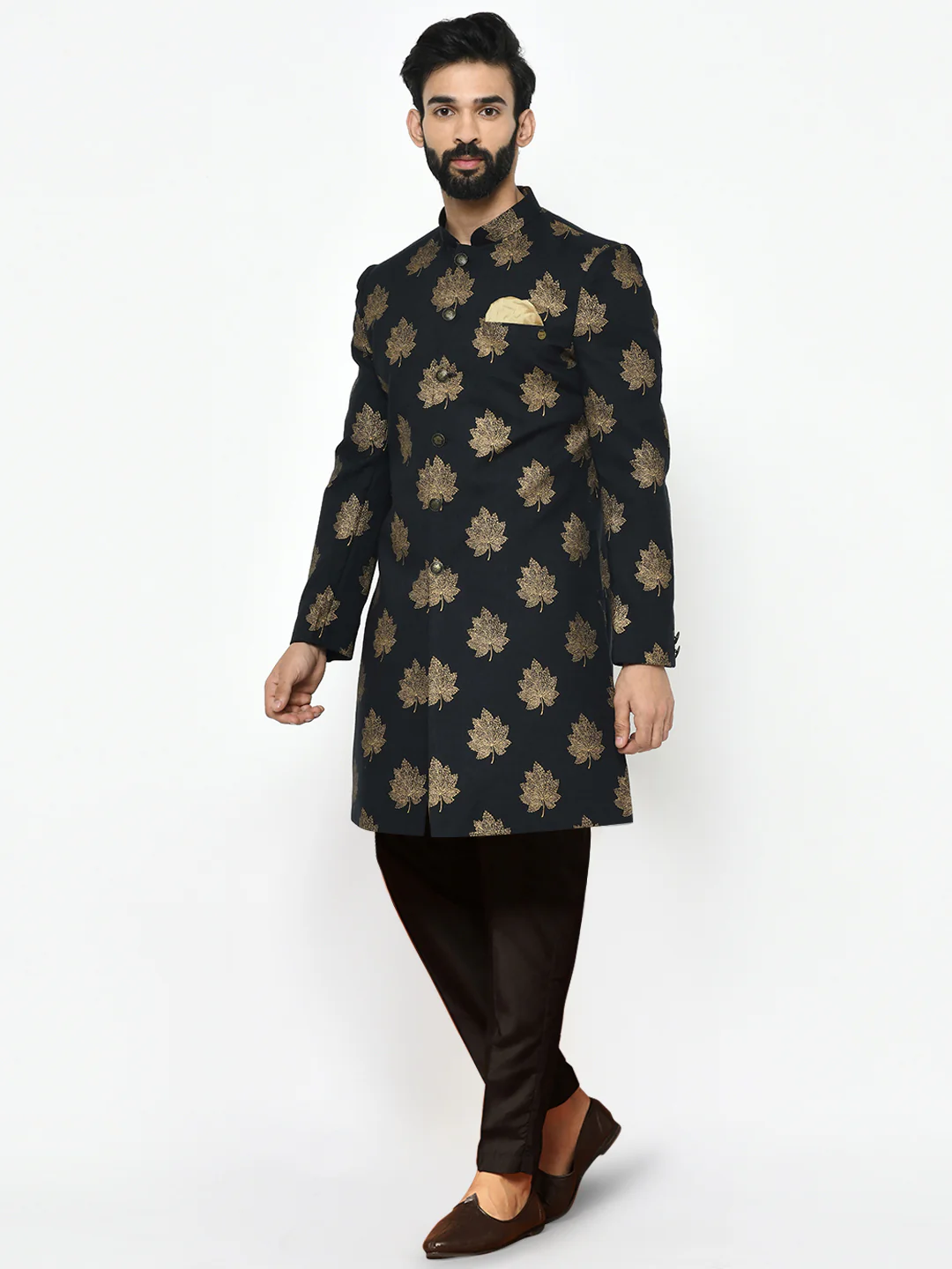 Men's Black Indowestern Set With Trouser - Image 3