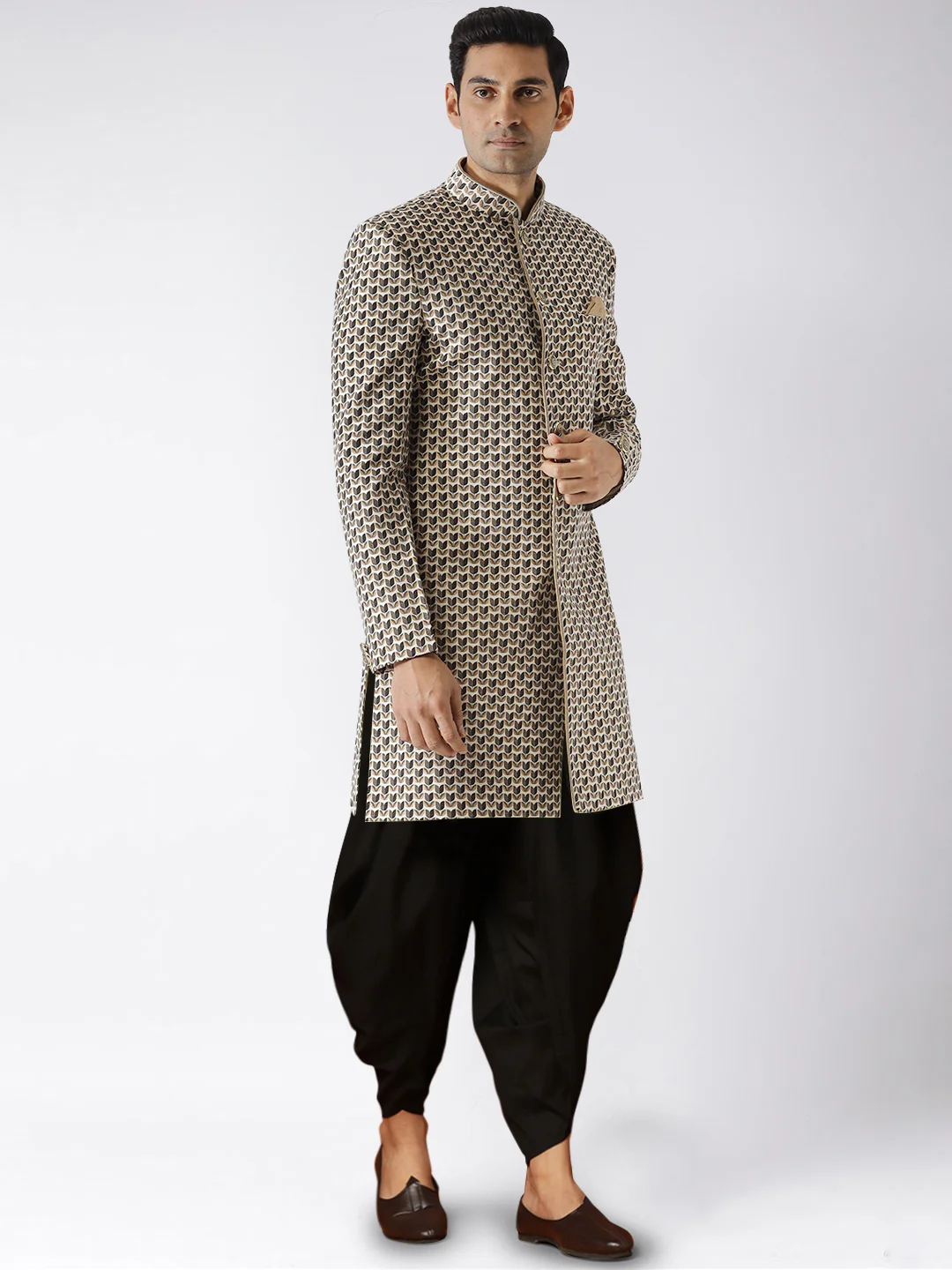 Kisah Men's Grey Indowestern Set With Dhoti - Image 2