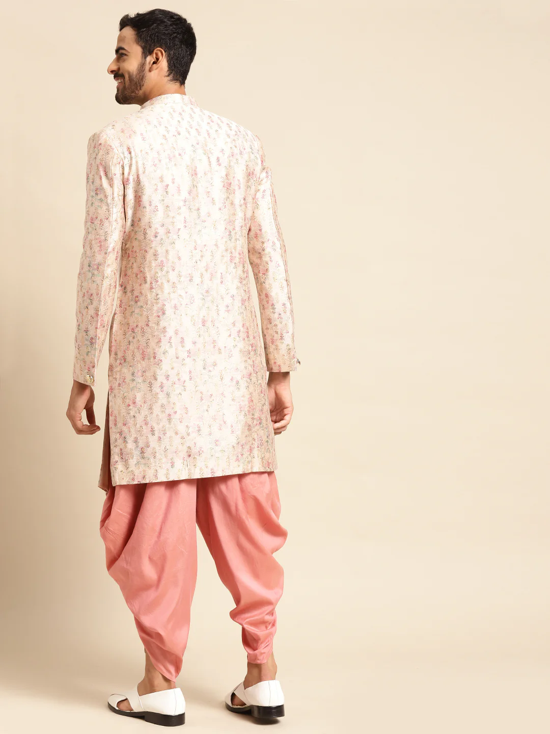 Men's Cream Indowestern Set With Dhoti - Image 3