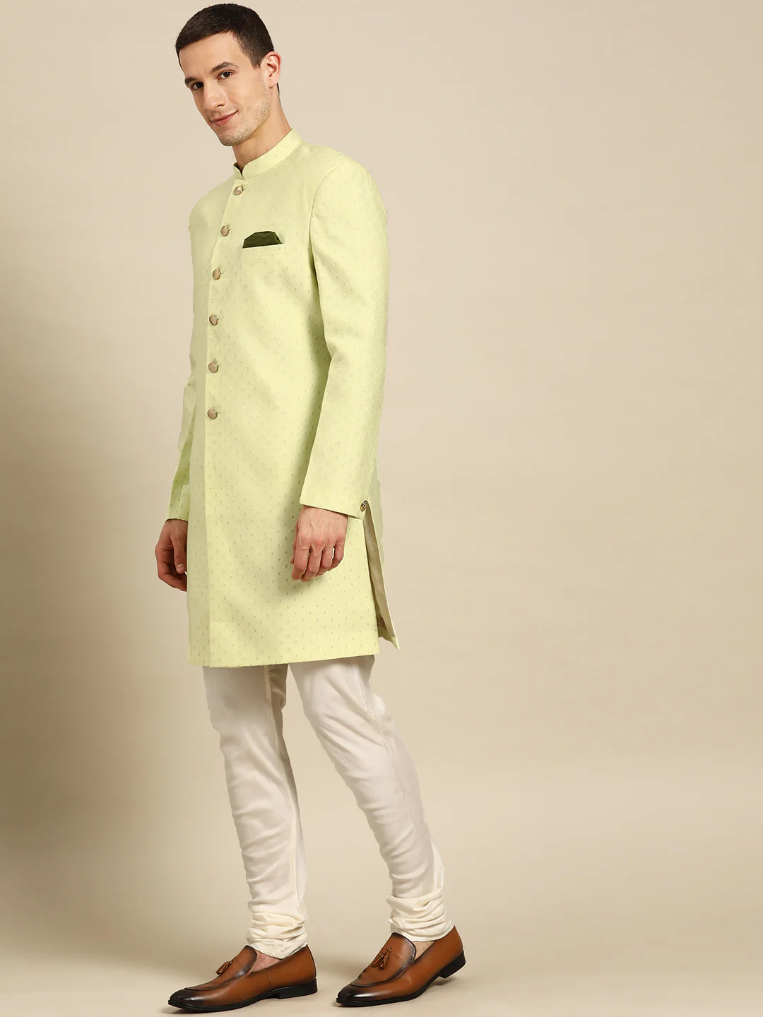 Kisah Men's Lime Indowestern Set With Churidar - Image 2