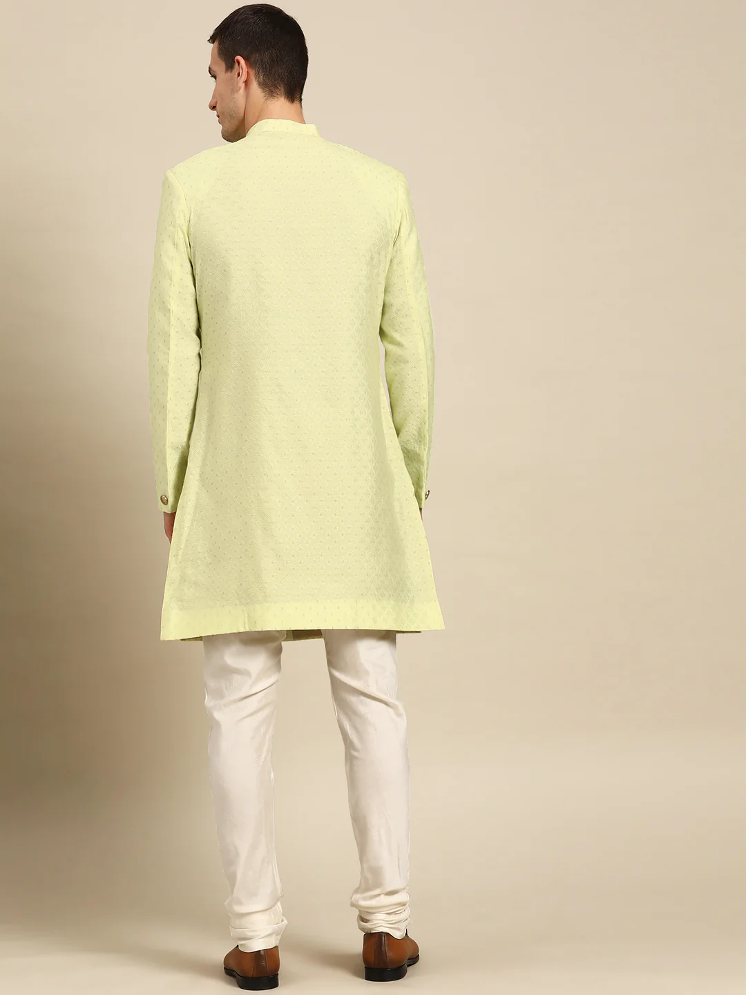 Kisah Men's Lime Indowestern Set With Churidar - Image 3
