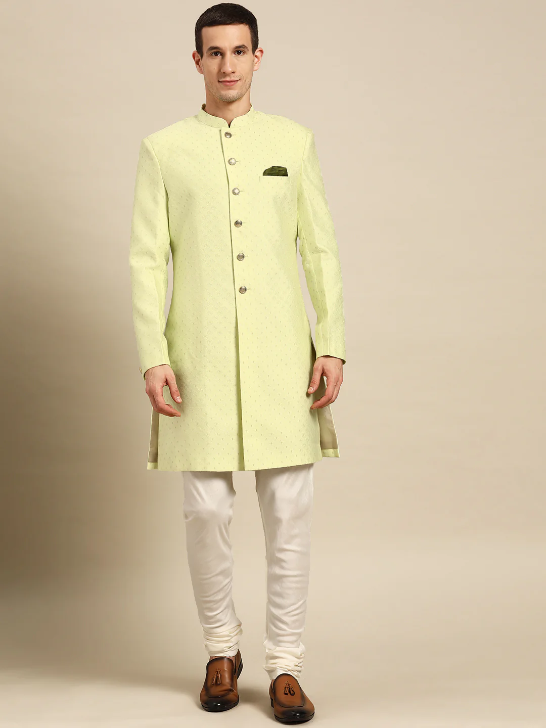 Kisah Men's Lime Indowestern Set With Churidar - Image 6