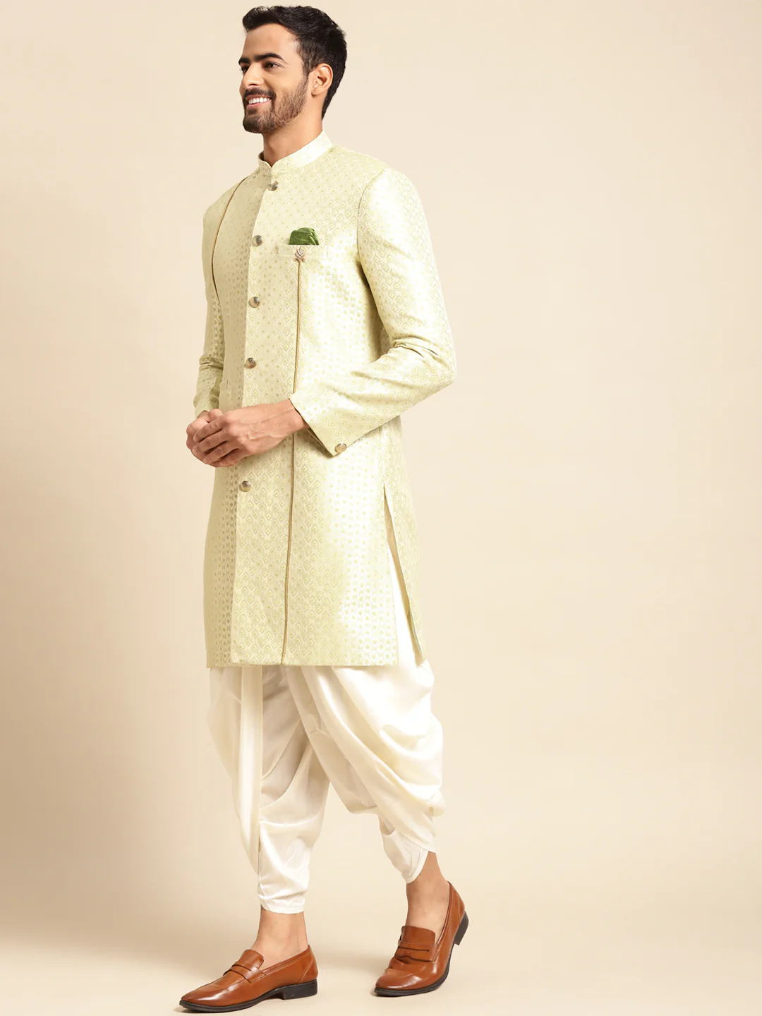 Kisah Men's Gold Indowestern Set With Dhoti - Image 2